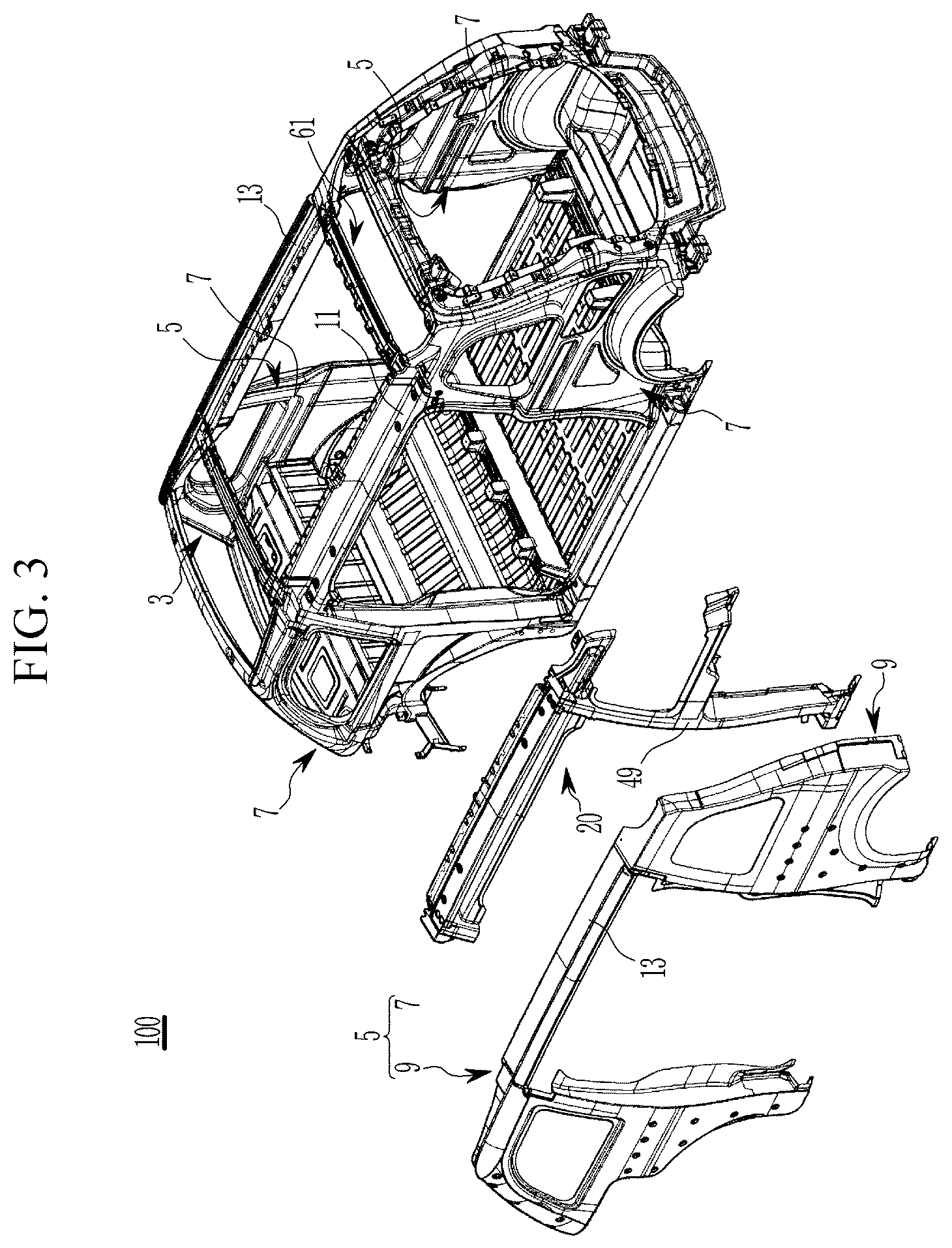 Patent US12552461 Figure 3 – Roof reinforcement structure for vehicle