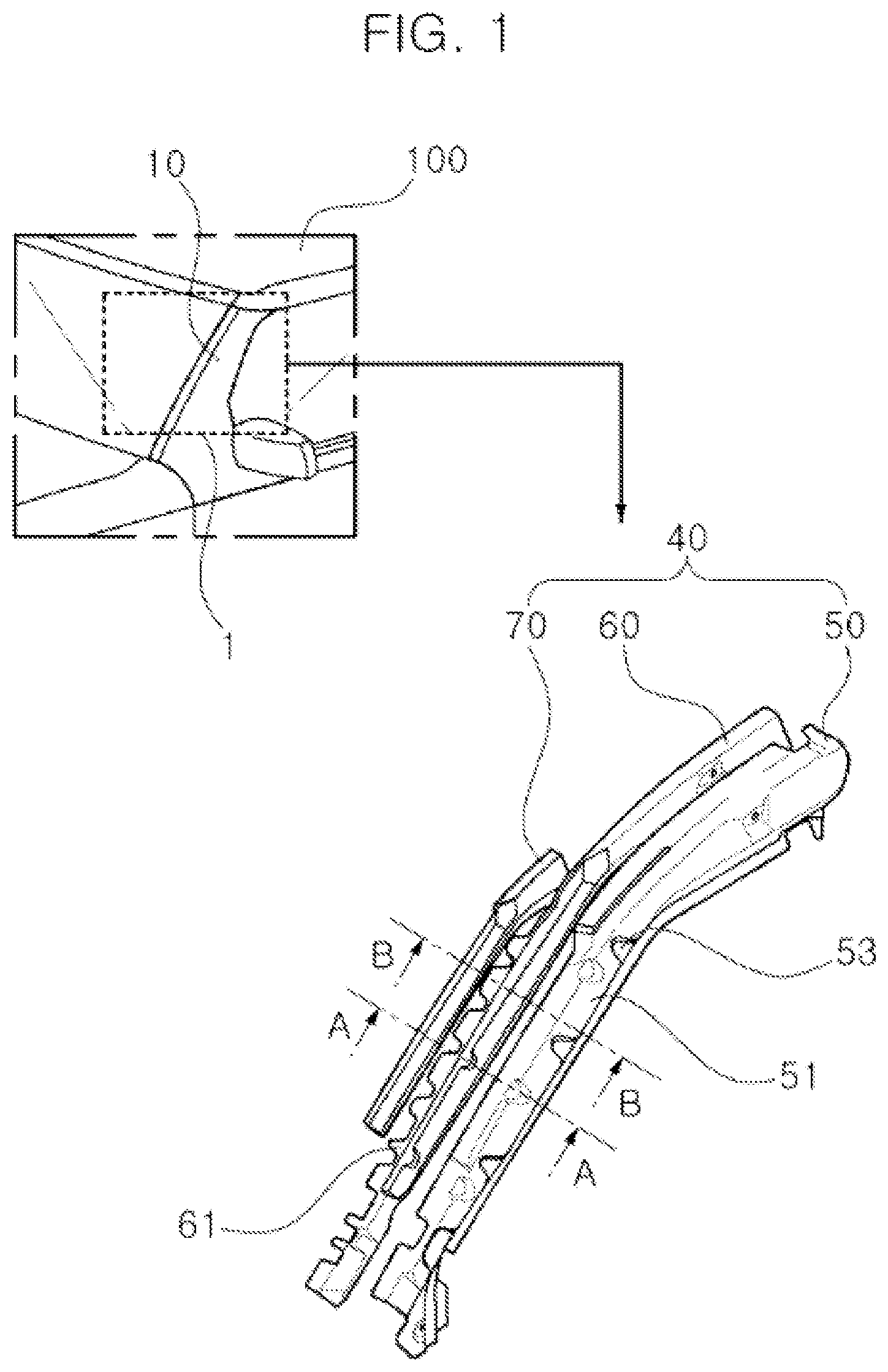 Patent US12552462 Figure 1 – Vehicle A-pillar garnish structure having no clip escape hole