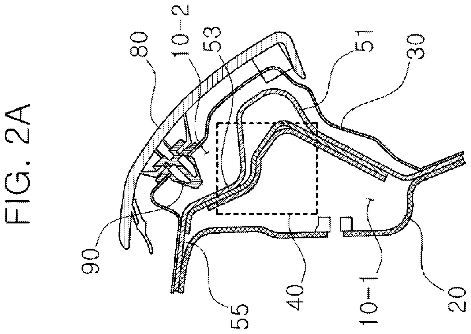Patent US12552462 Figure 2 – Vehicle A-pillar garnish structure having no clip escape hole