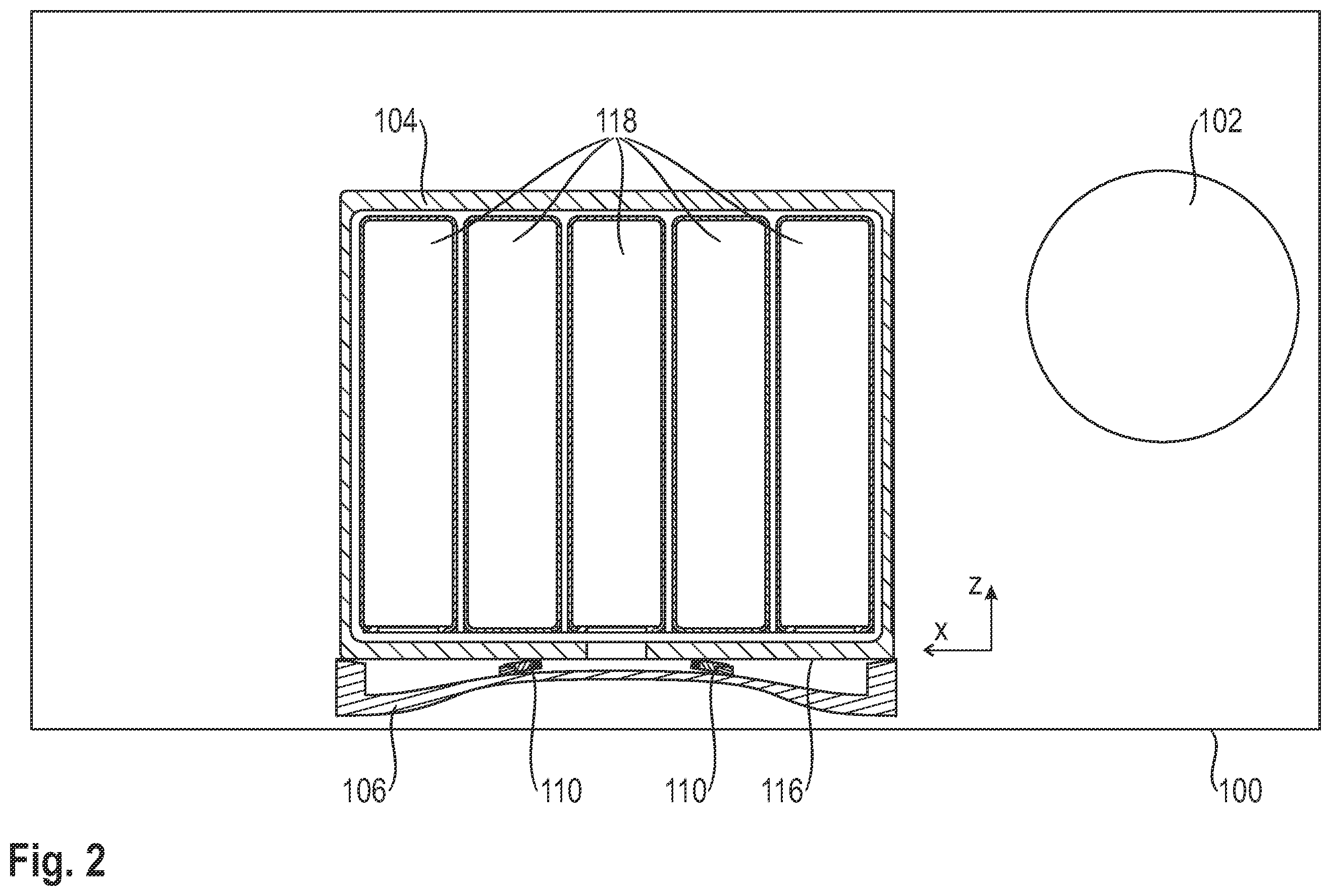 Patent US12552463 Figure 2 – Vehicle having a bulkhead for a gas channel between a battery system and an underride protection plate
