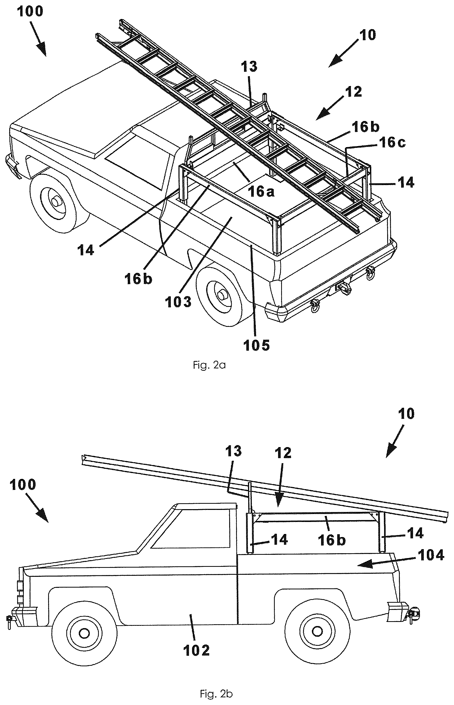Patent US12552466 Figure 2 – Height adjustable storage rack for a pickup truck bed