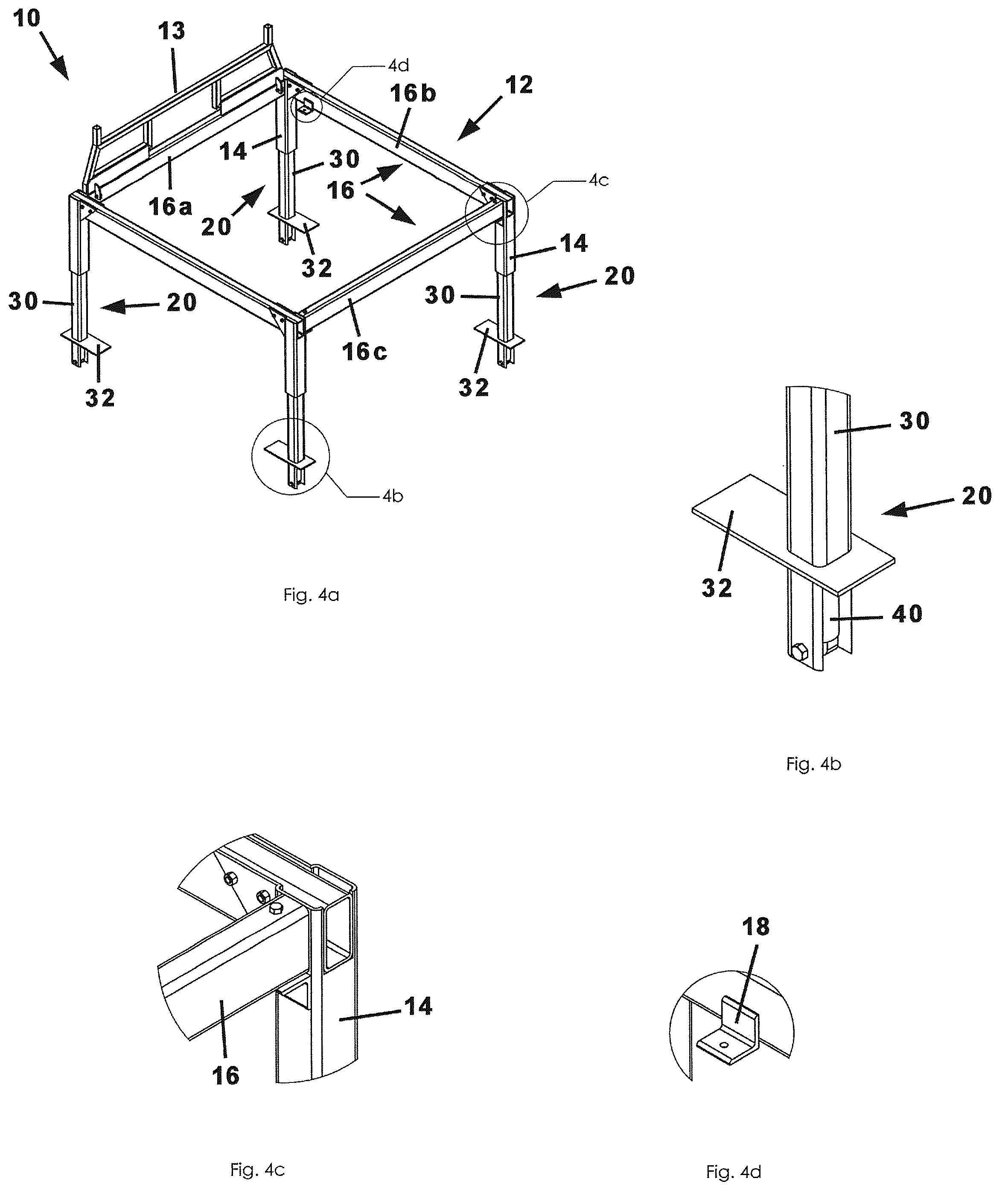 Patent US12552466 Figure 4 – Height adjustable storage rack for a pickup truck bed