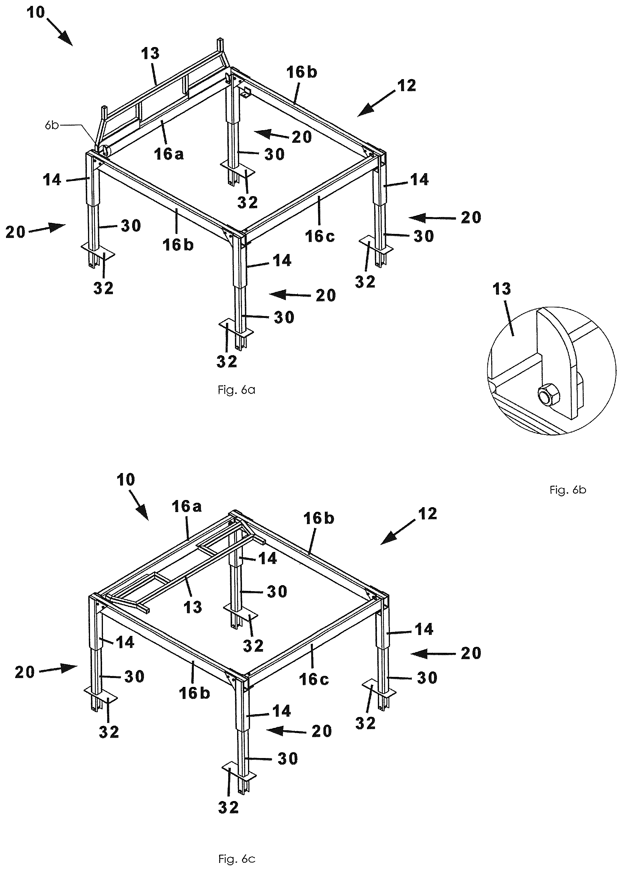 Patent US12552466 Figure 6 – Height adjustable storage rack for a pickup truck bed