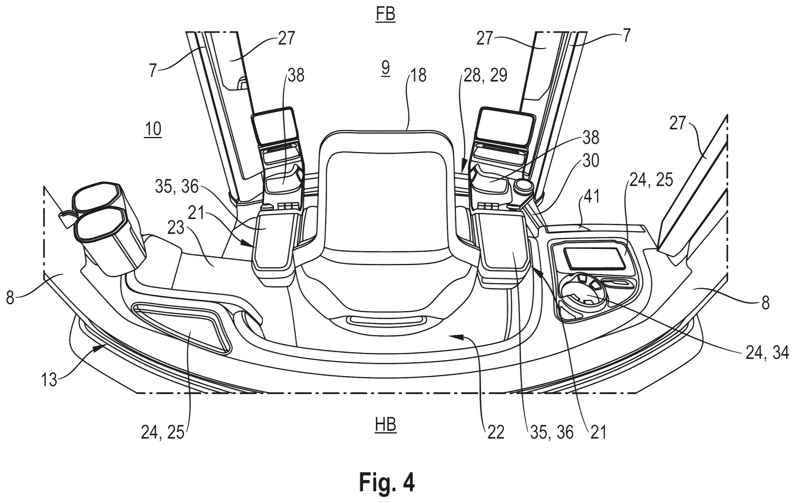Patent US12552468 Figure 4 – Driver's cab for an agricultural work vehicle