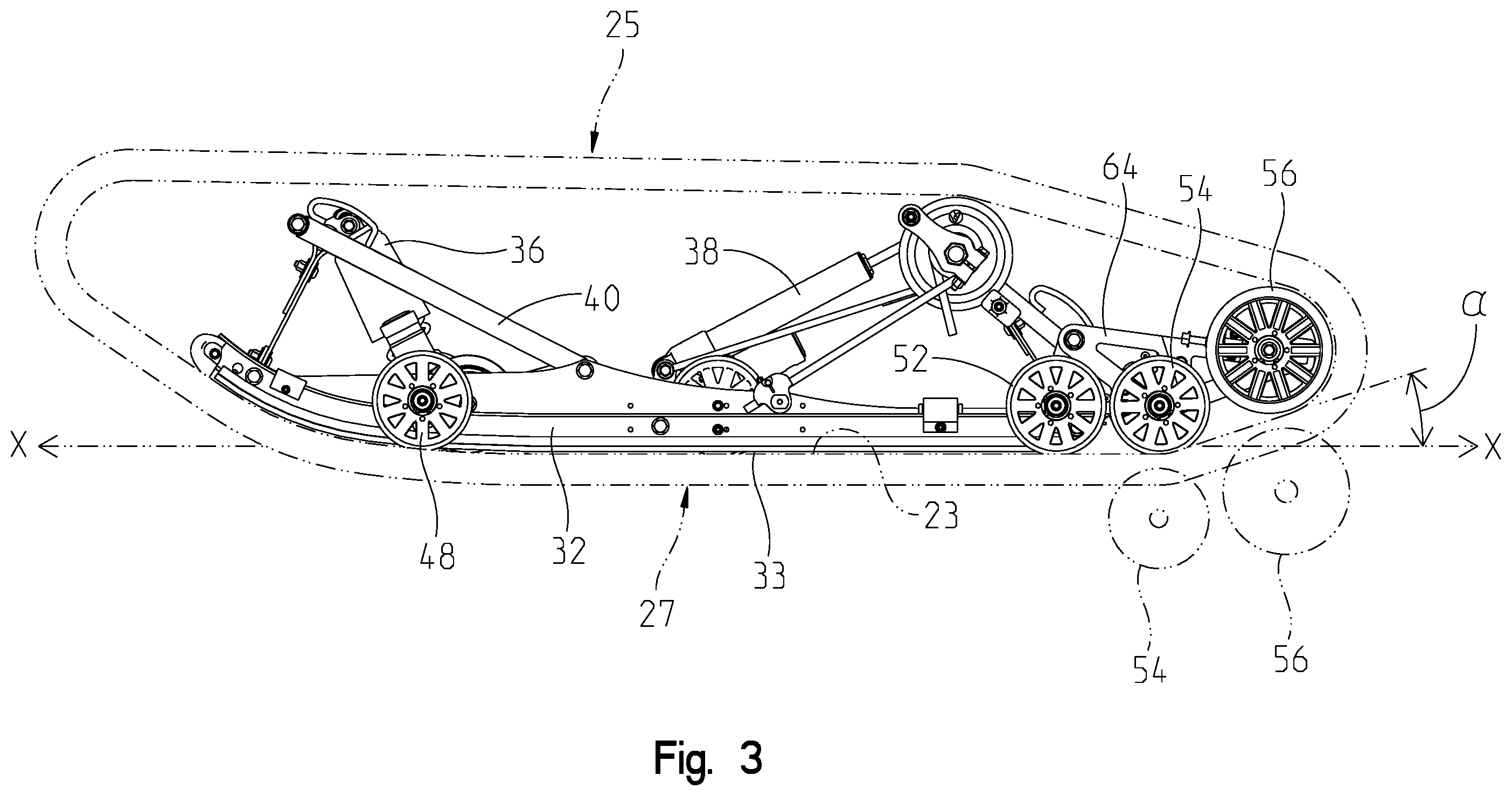 Patent US12552471 Figure 3 – Rear suspension assembly for a snowmobile