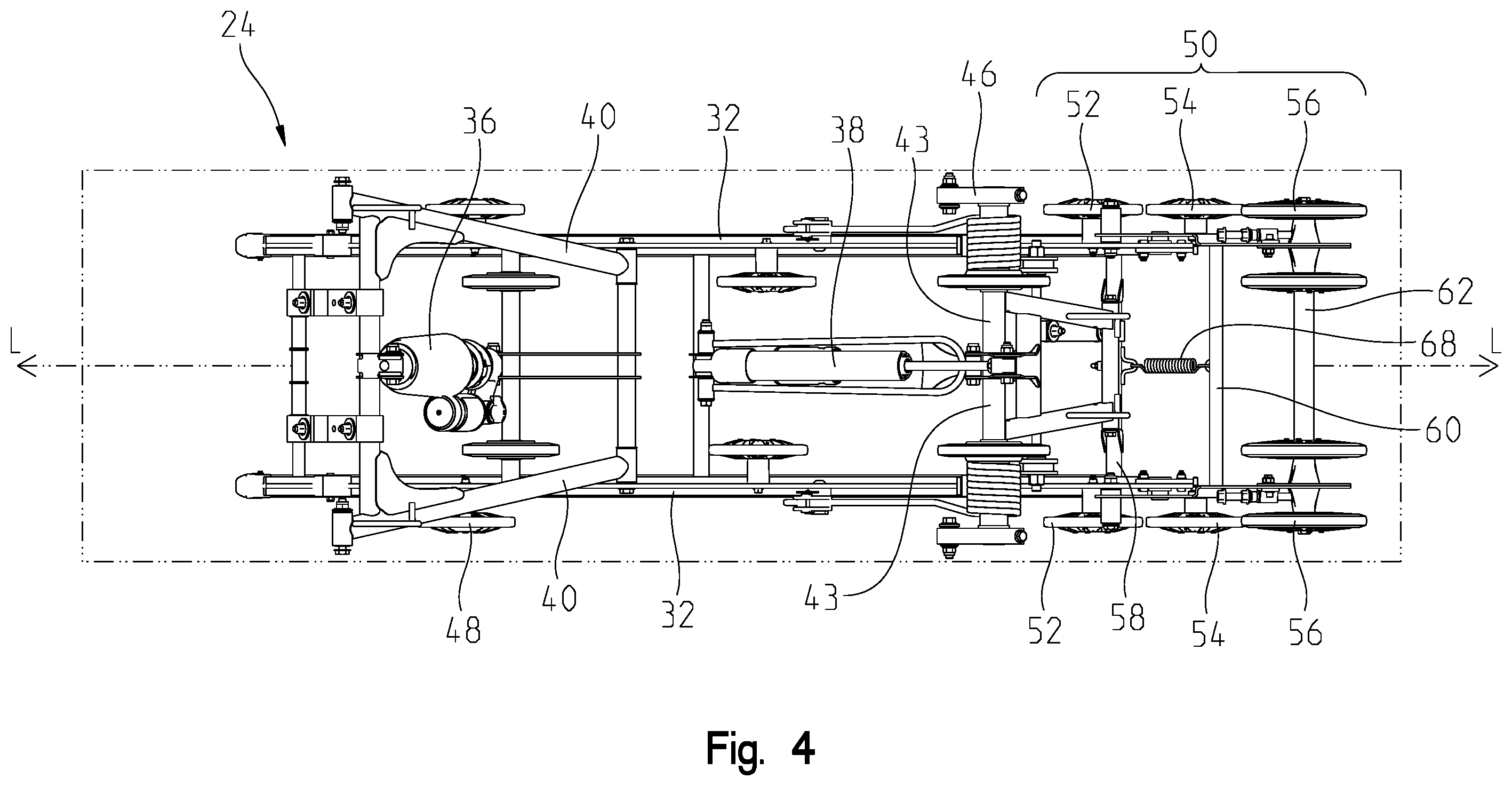 Patent US12552471 Figure 4 – Rear suspension assembly for a snowmobile