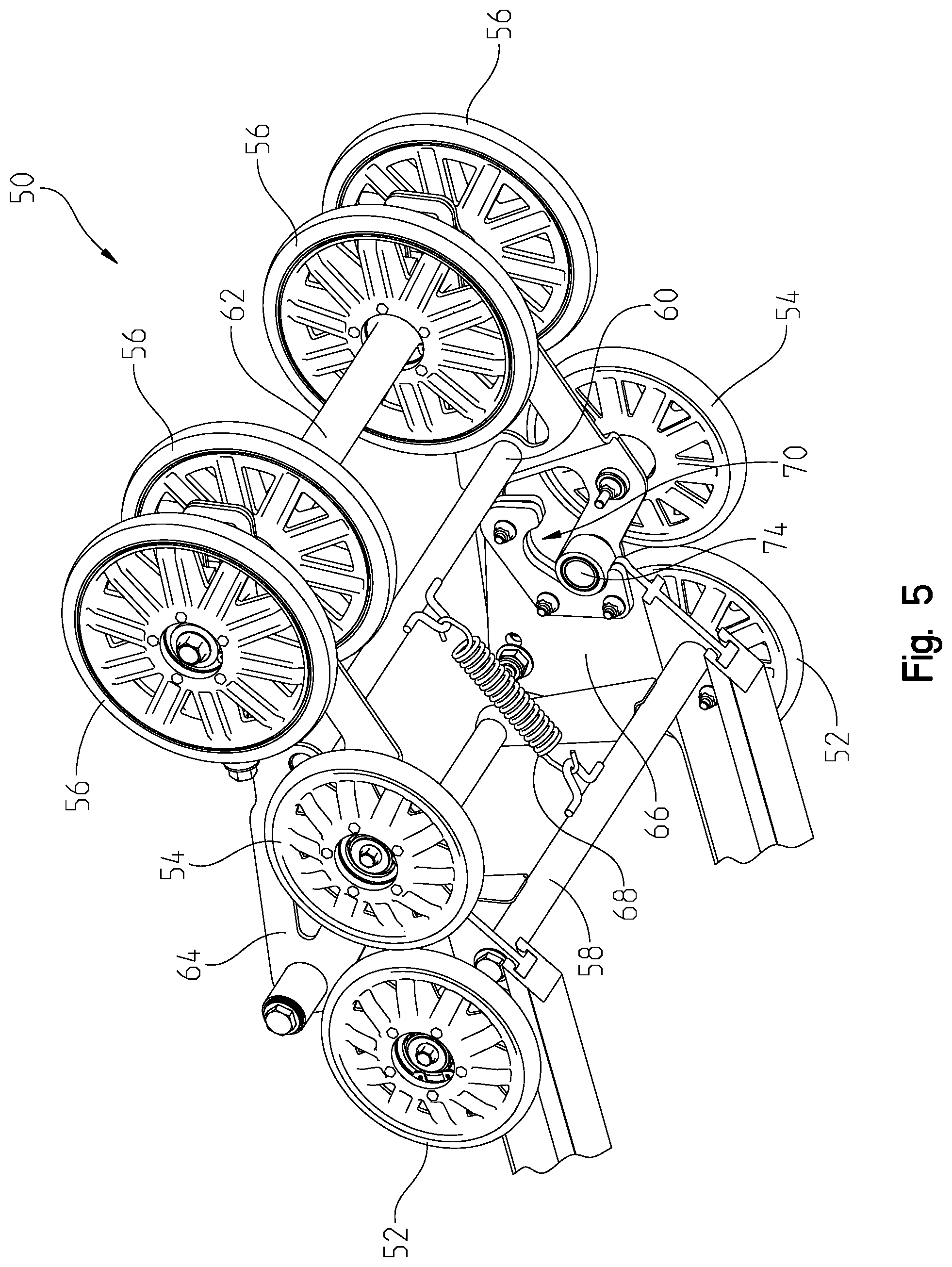 Patent US12552471 Figure 5 – Rear suspension assembly for a snowmobile