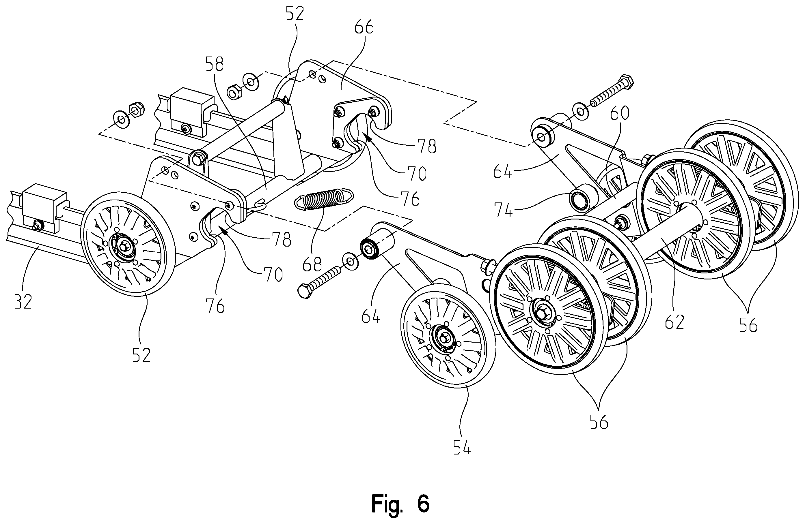 Patent US12552471 Figure 6 – Rear suspension assembly for a snowmobile