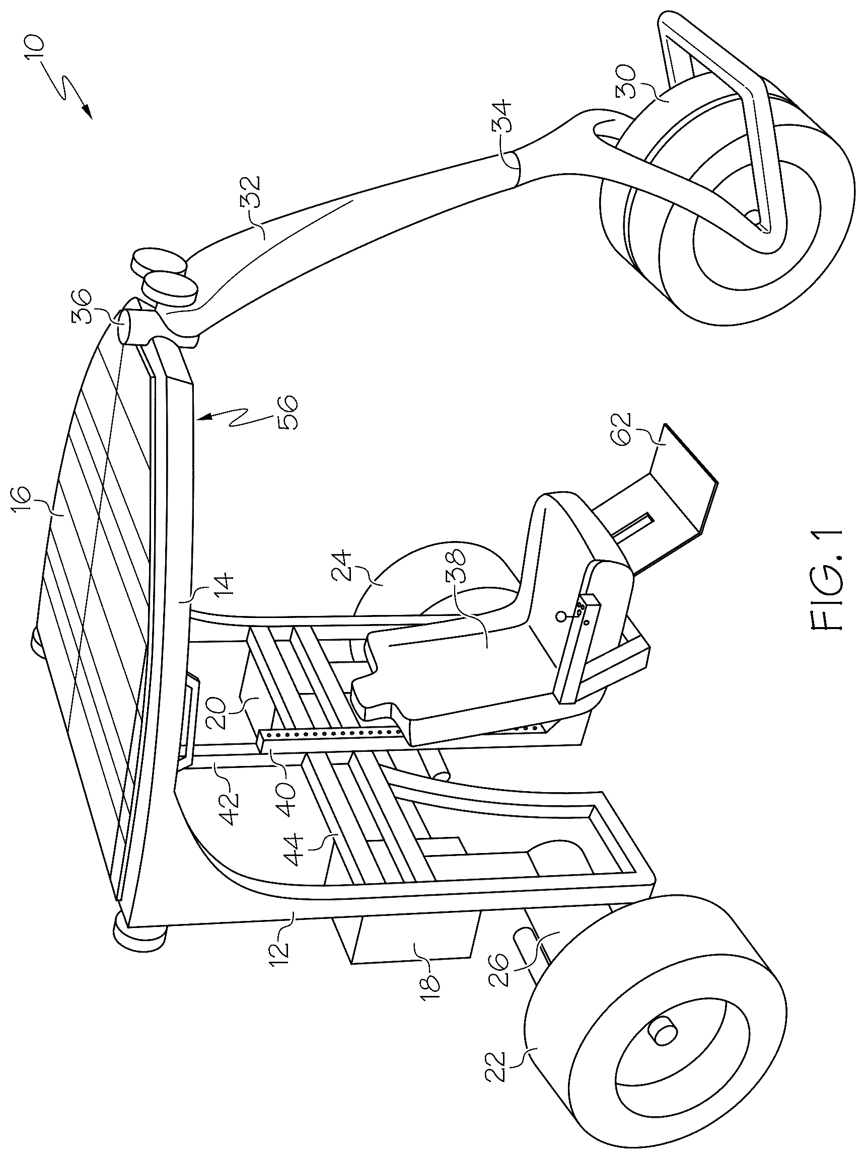 Patent US12552477 Figure 1 – Electric vehicle with moveable operator's chair