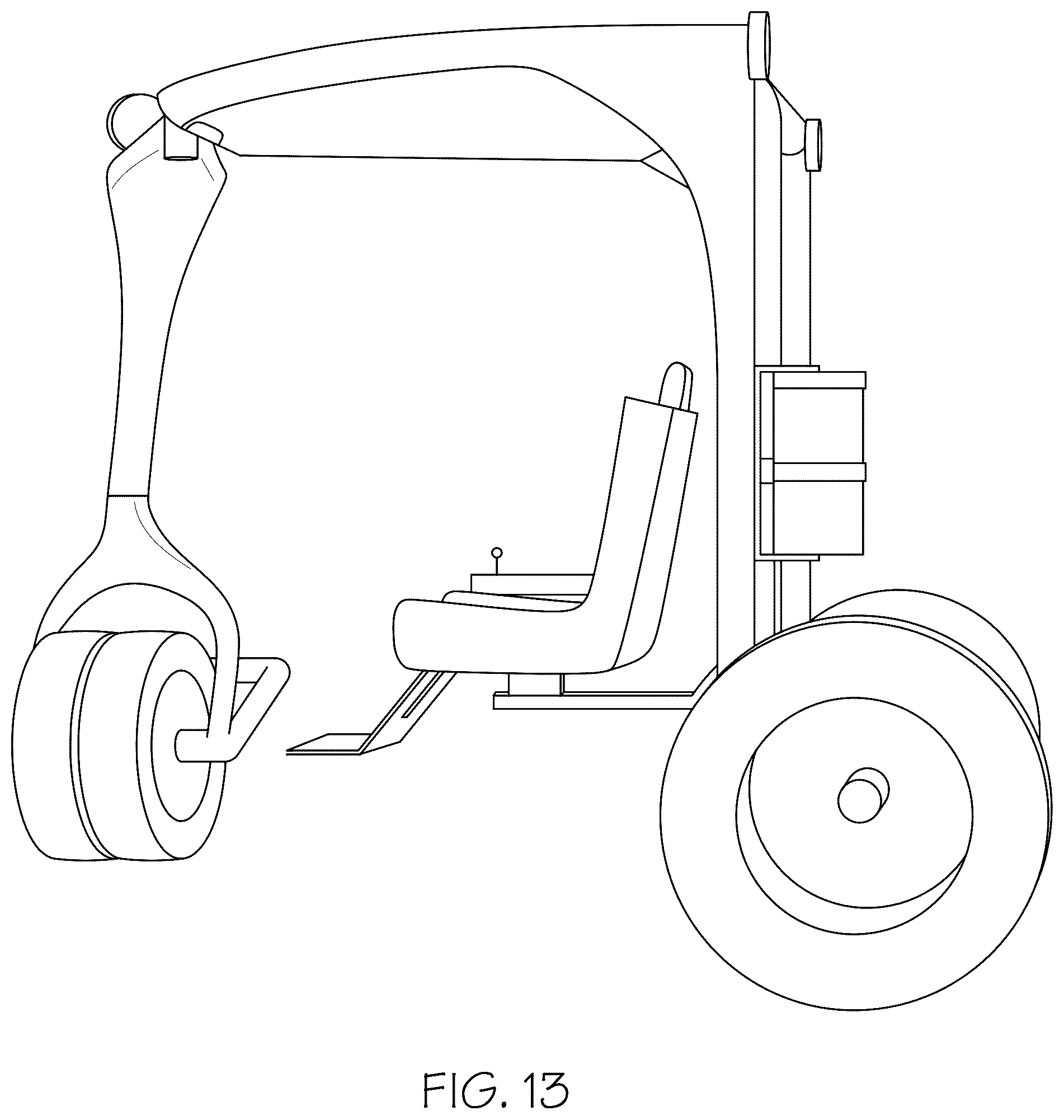 Patent US12552477 Figure 13 – Electric vehicle with moveable operator's chair
