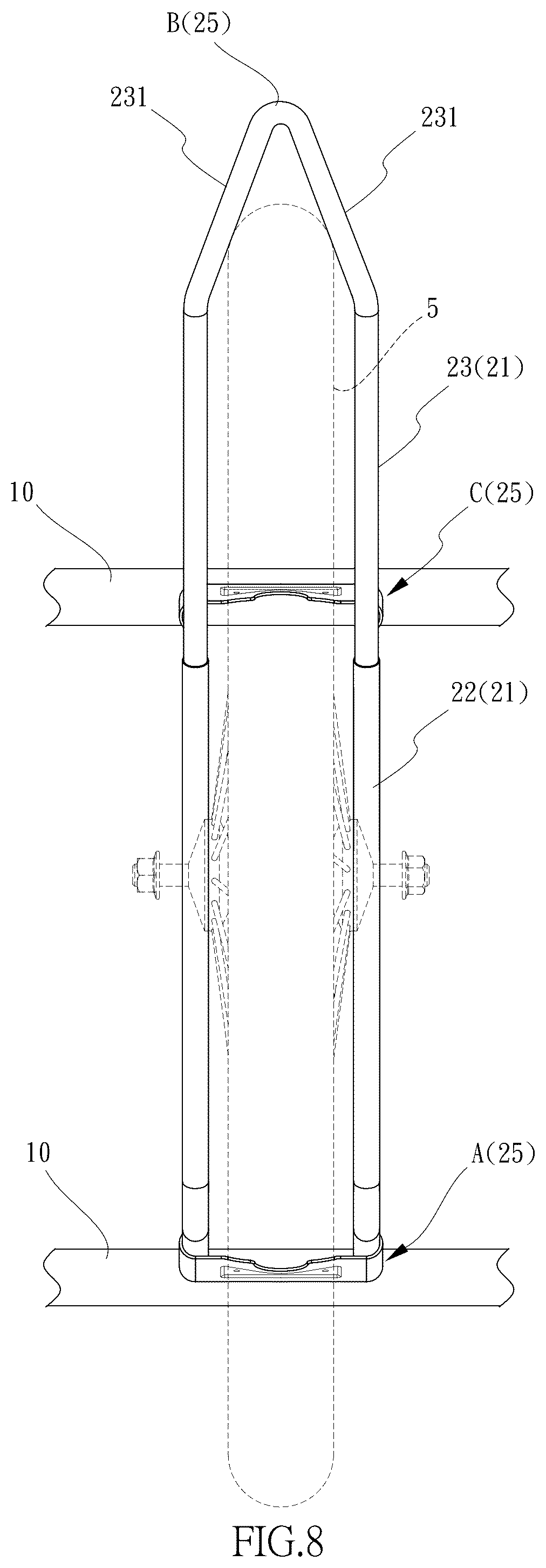 Patent US12552479 Figure 8 – Bicycle parking device with adjustable length