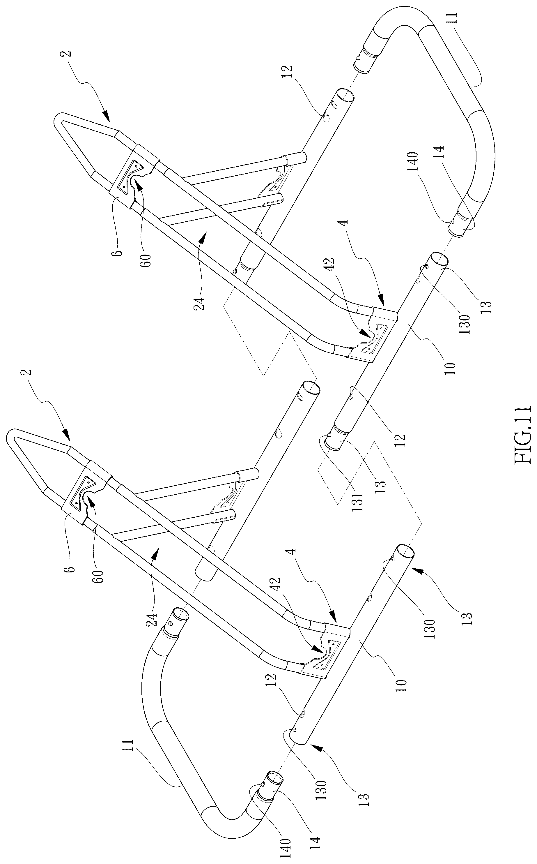 Patent US12552479 Figure 11 – Bicycle parking device with adjustable length