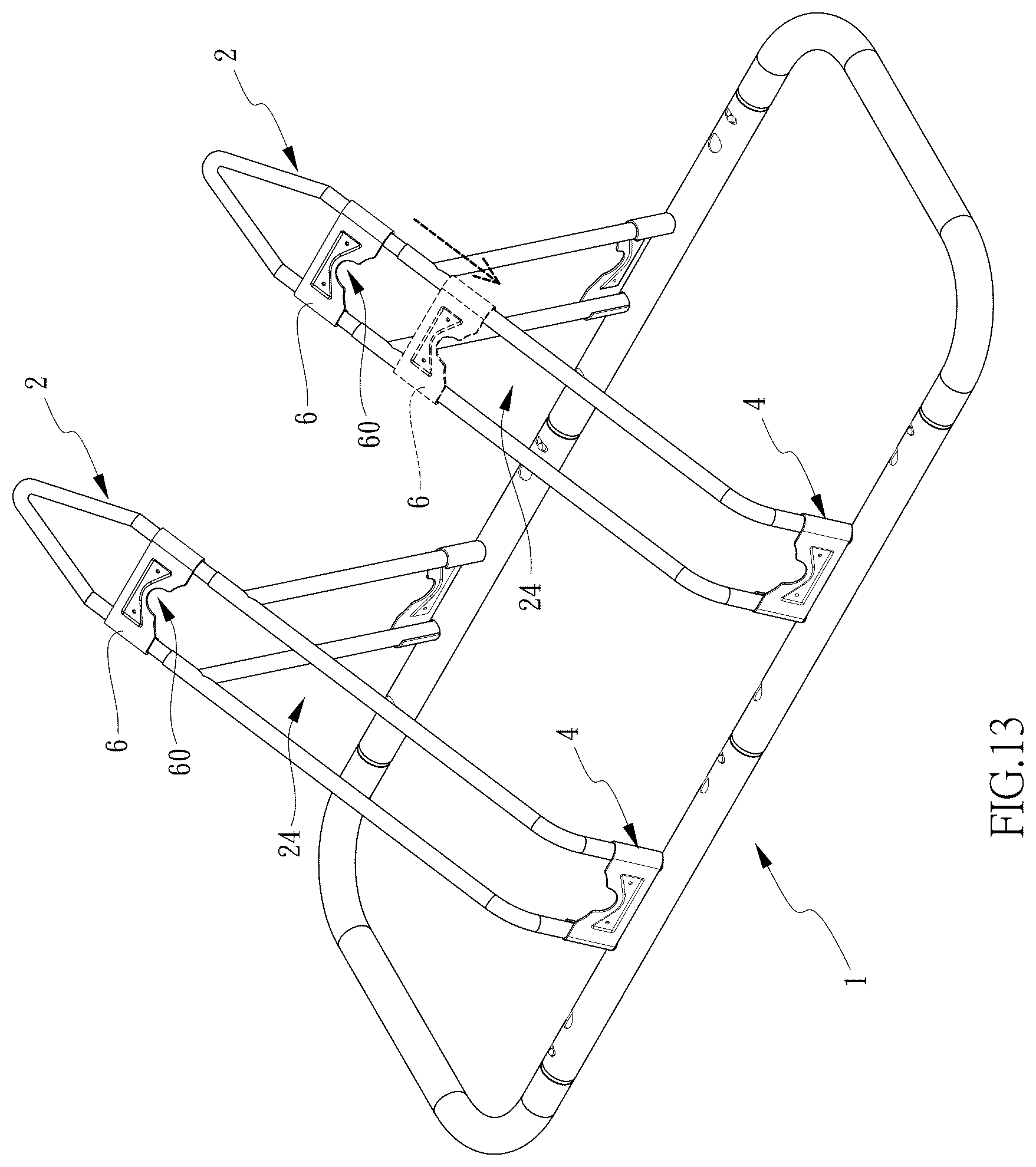 Patent US12552479 Figure 13 – Bicycle parking device with adjustable length