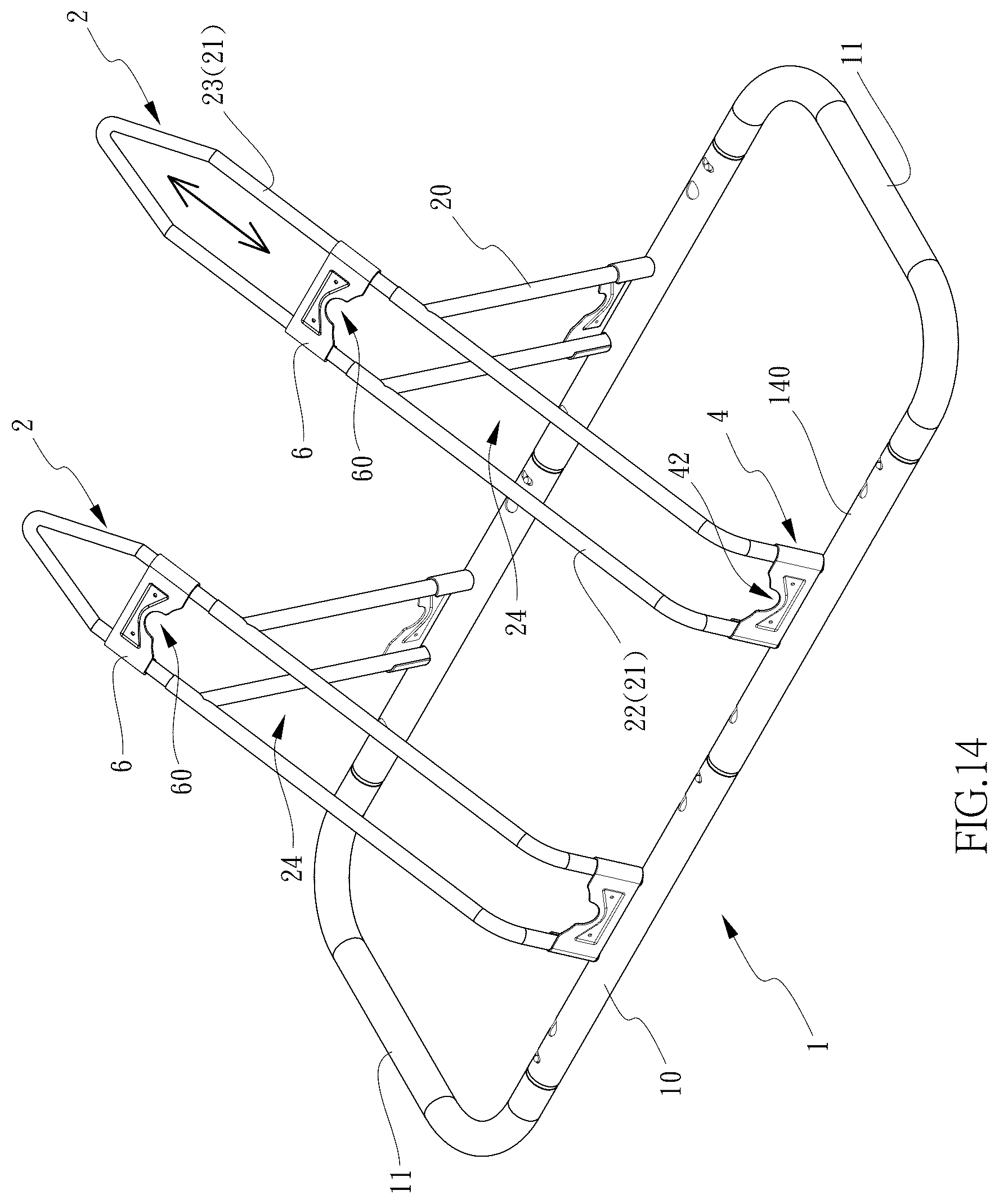Patent US12552479 Figure 14 – Bicycle parking device with adjustable length