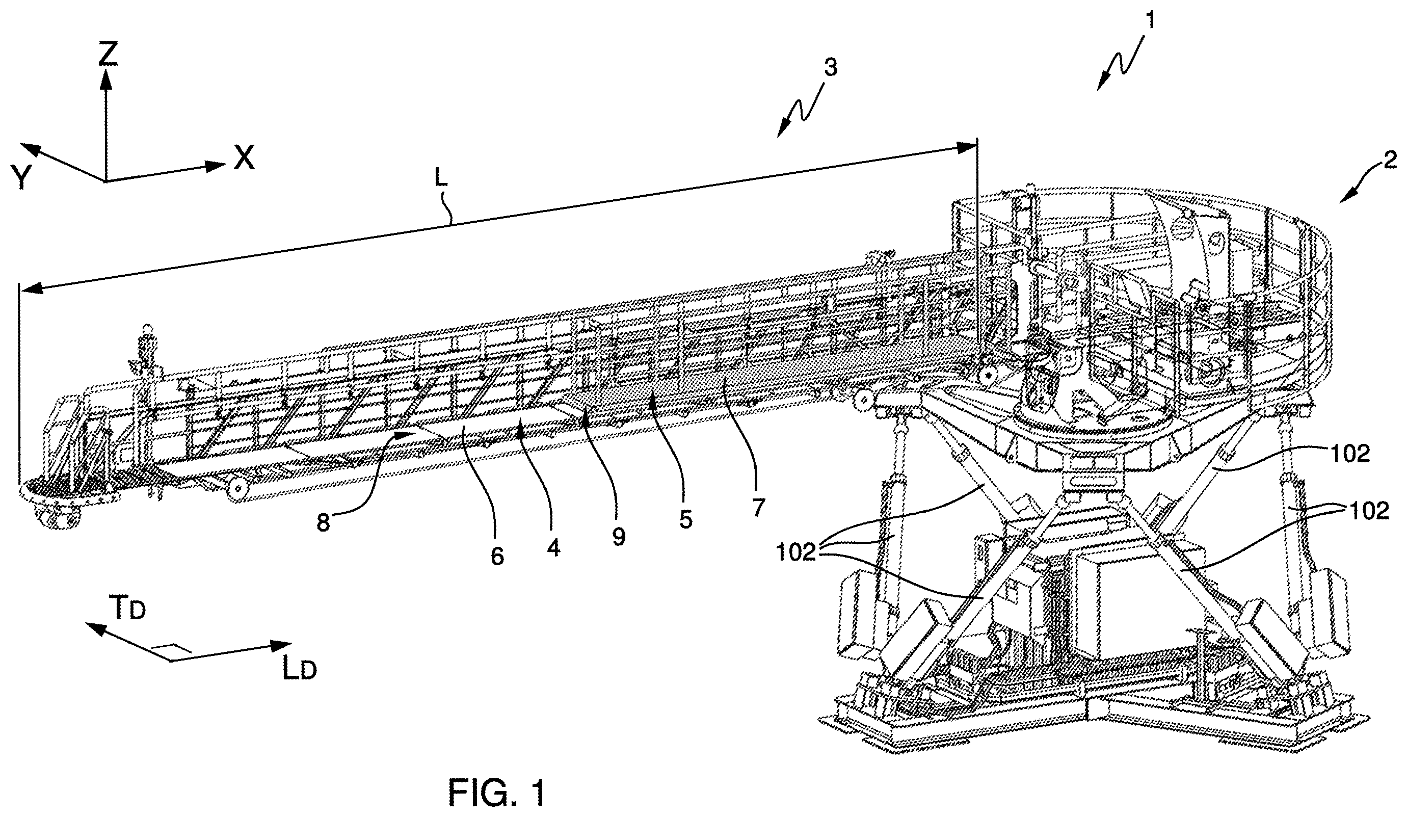 Patent US12552498 — Telescopic gangway, a motion compensated gangway, a vessel, an offshore structure, and a method — Figure 1