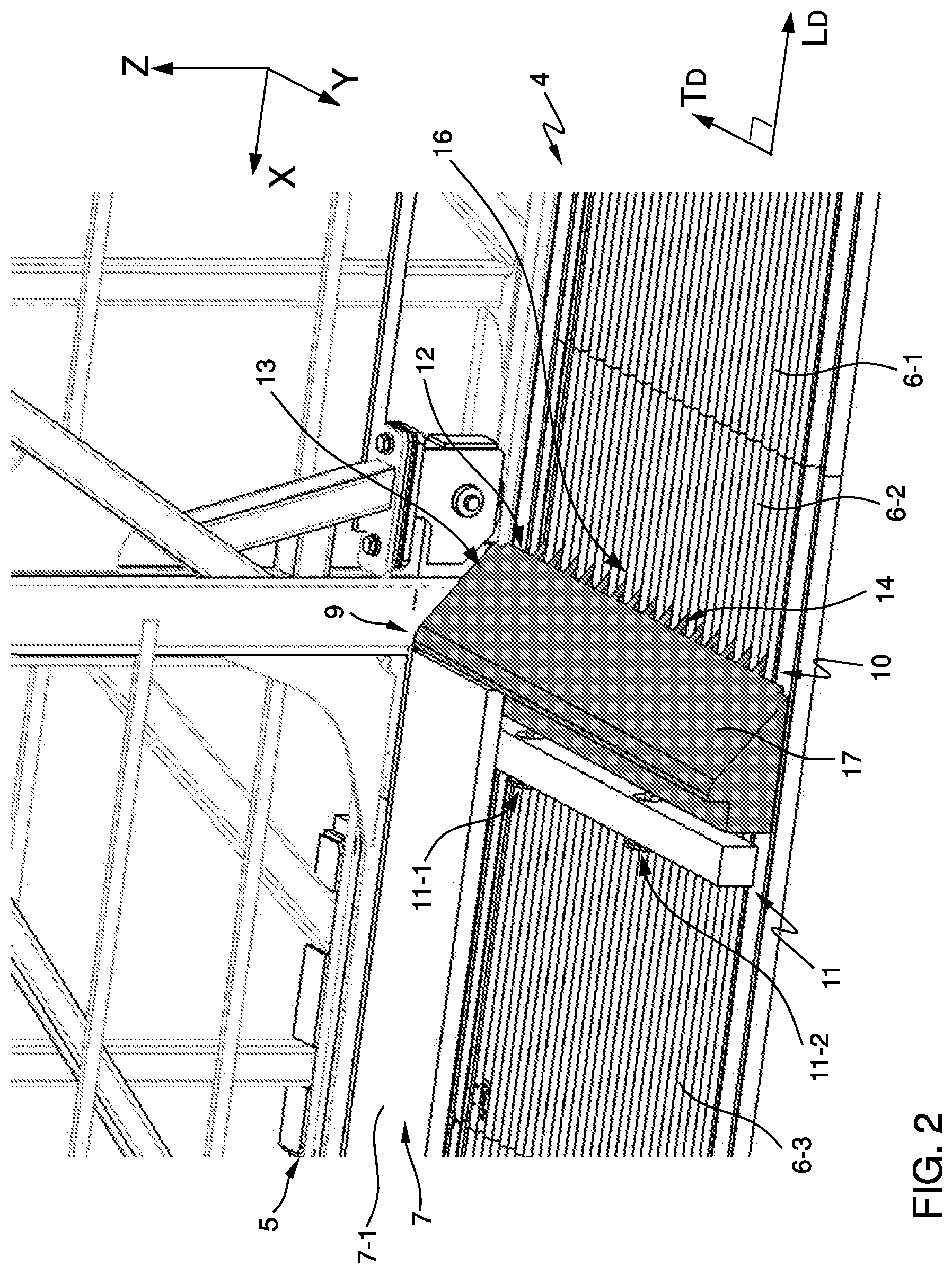 Patent US12552498 Figure 2 – Telescopic gangway, a motion compensated gangway, a vessel, an offshore structure, and a method