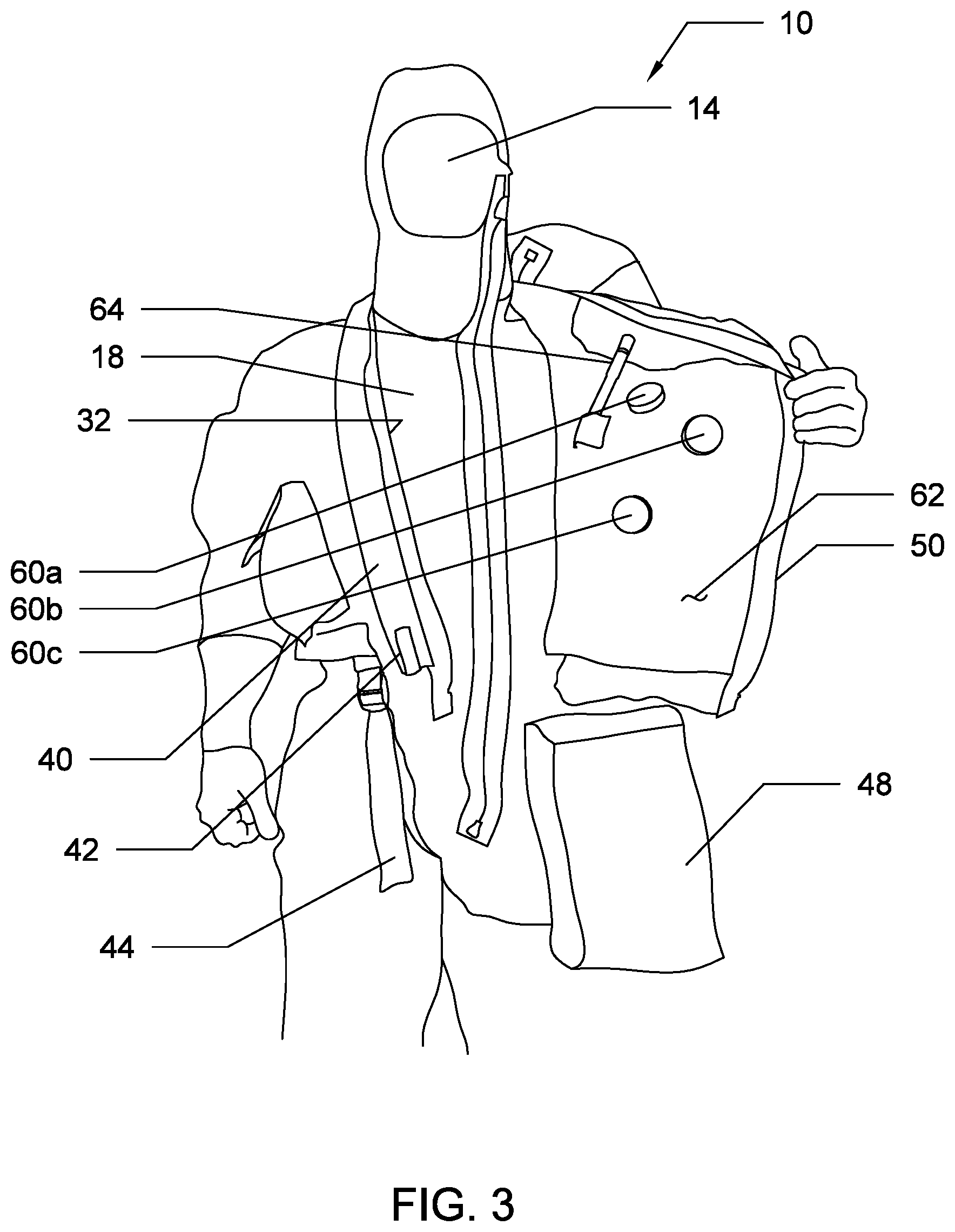 Patent US12552502 Figure 3 – Self-righting underwater escape and surface survival suit system