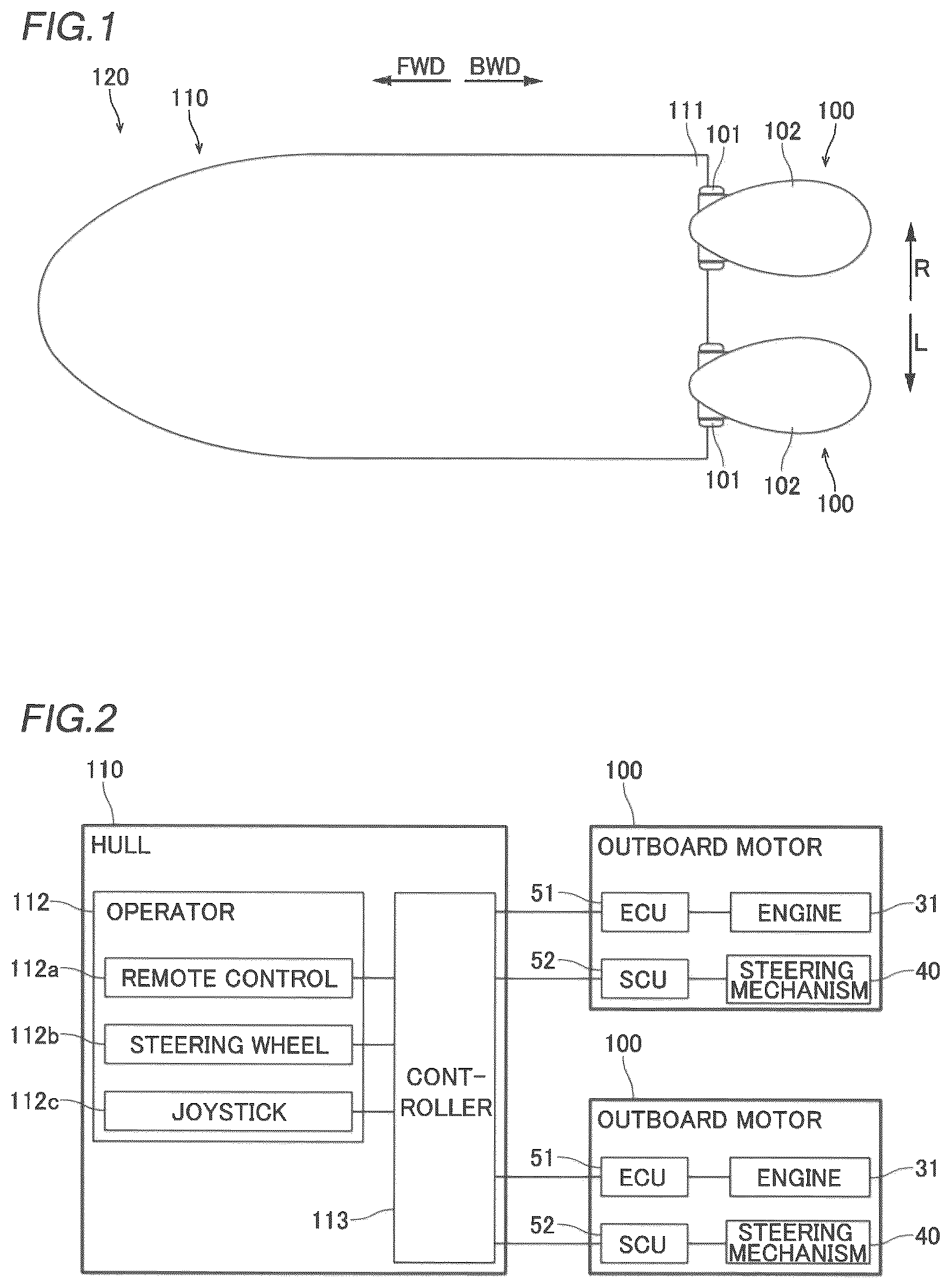 Patent US12552507 Figure 1 – Outboard motor and marine vessel