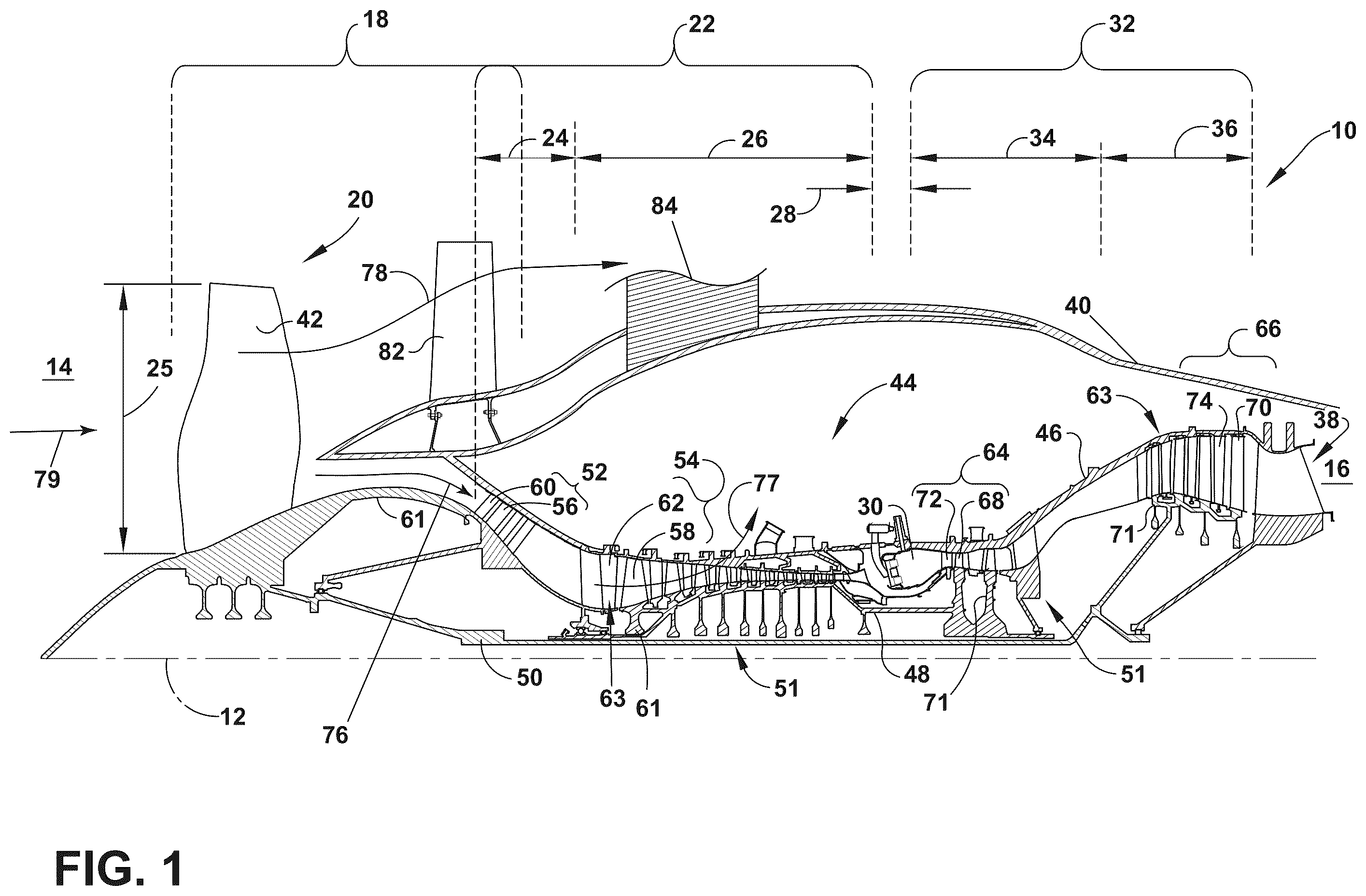 Patent US12552514 Figure 1 – Aircraft with a fuselage accommodating an unducted turbine engine