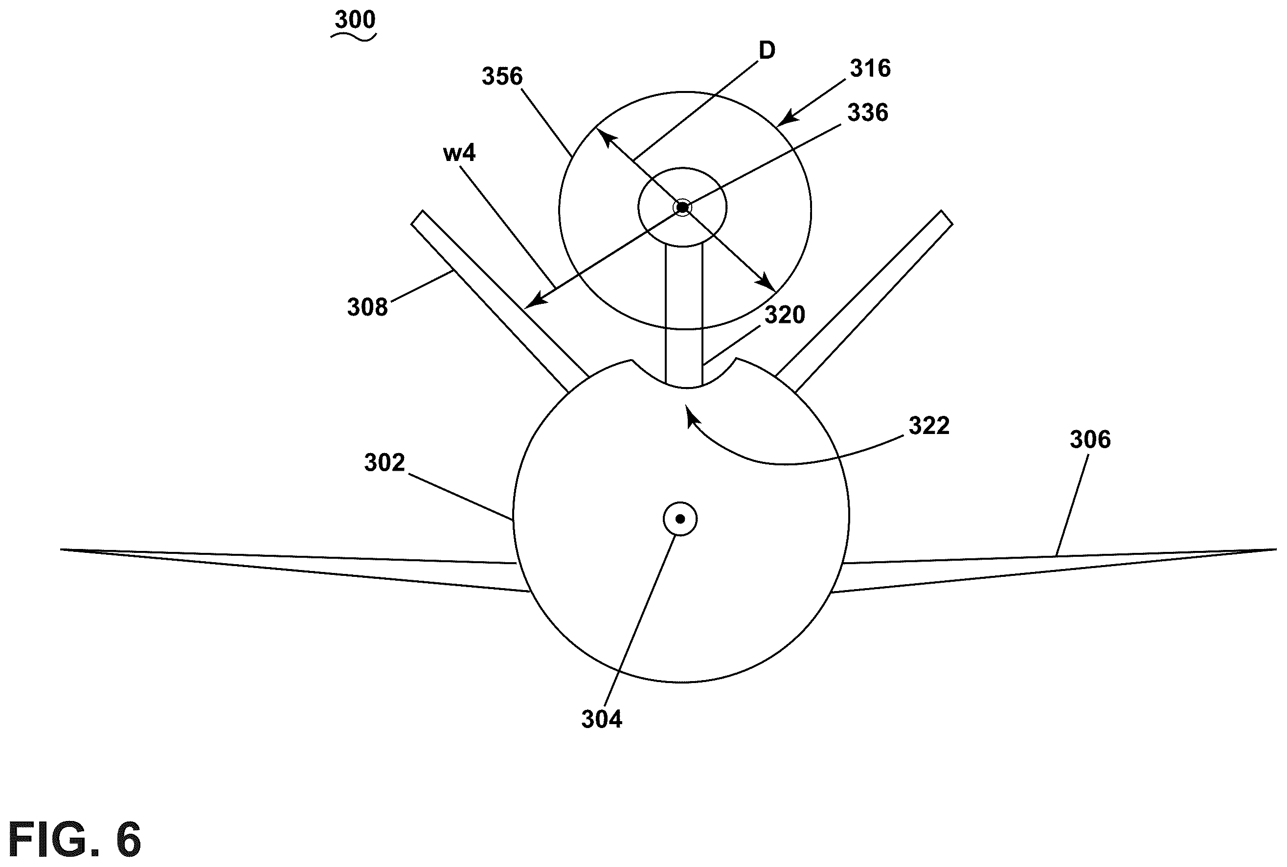 Patent US12552514 Figure 6 – Aircraft with a fuselage accommodating an unducted turbine engine
