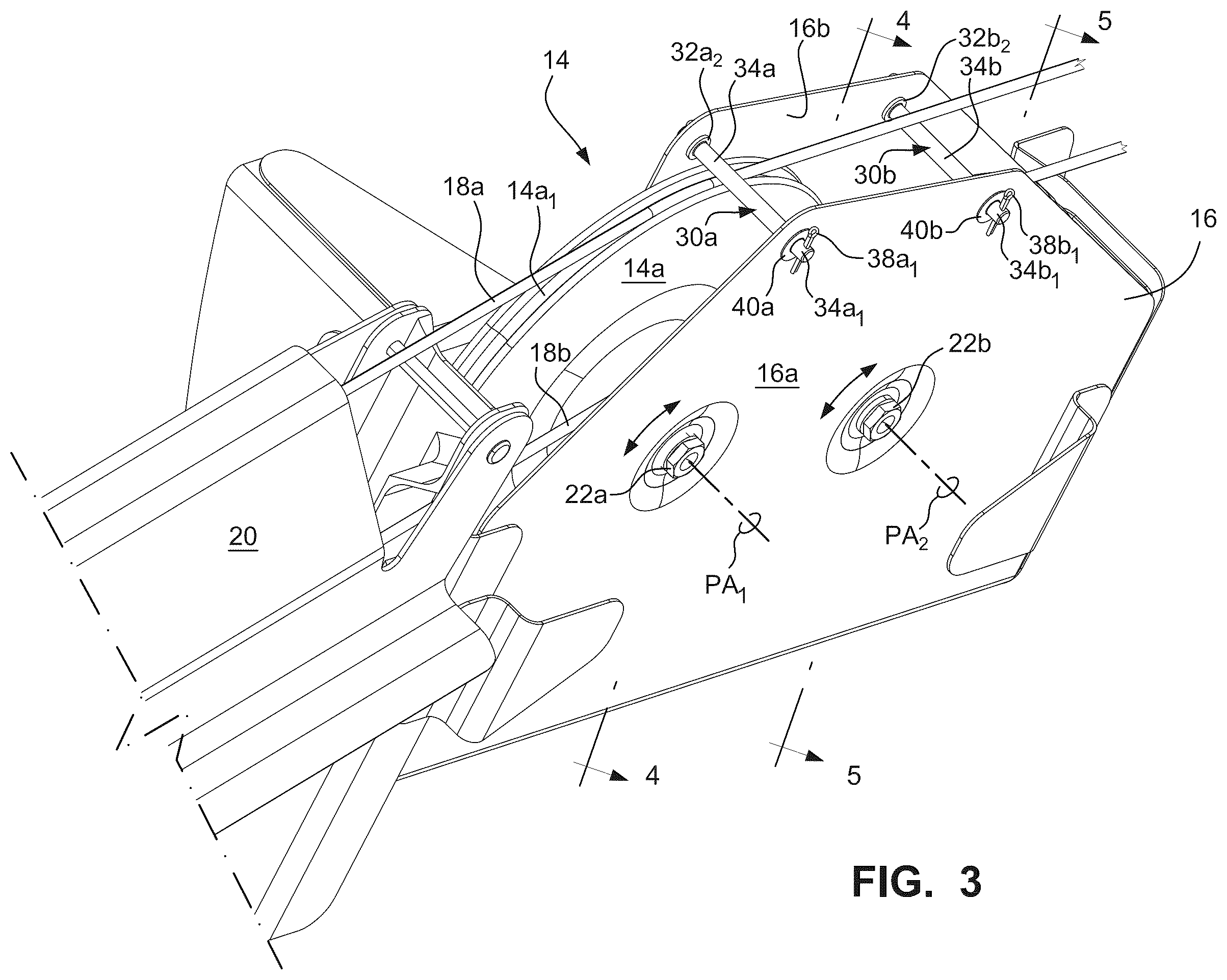 Patent US12552519 Figure 3 – Double flanged clevis pins for aircraft flight control cable pulley systems
