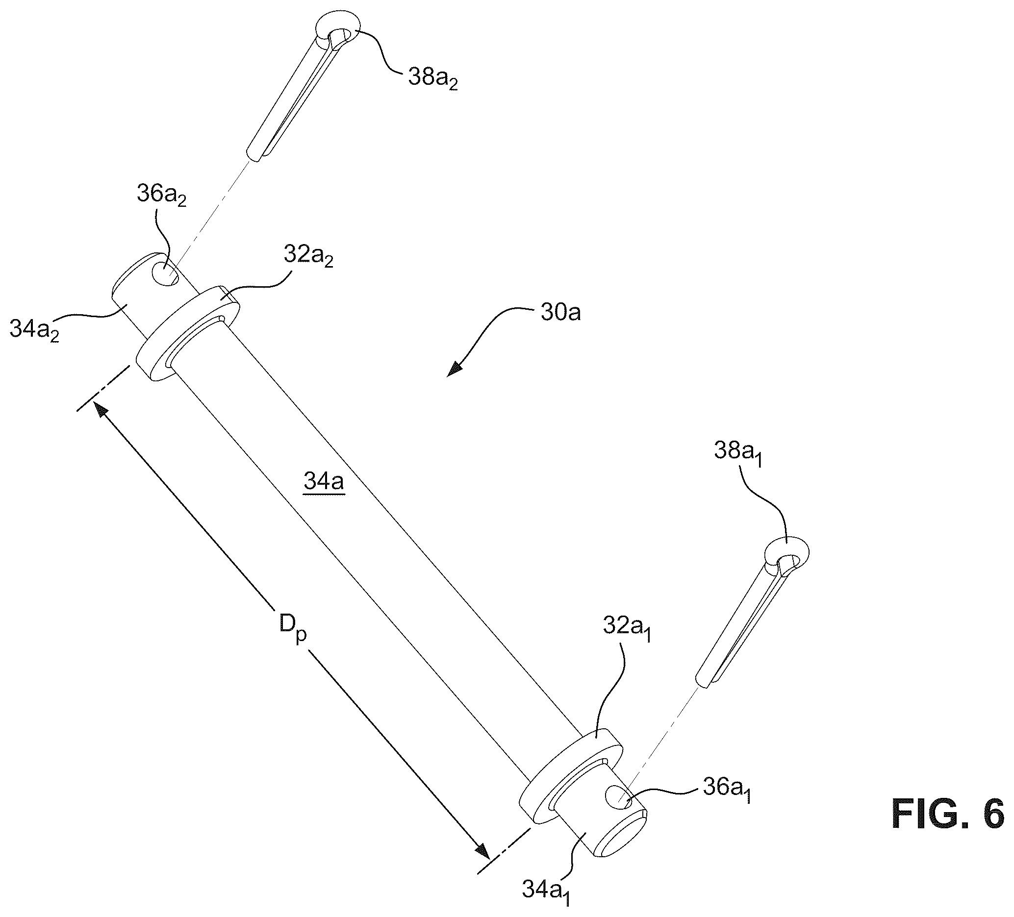 Patent US12552519 Figure 6 – Double flanged clevis pins for aircraft flight control cable pulley systems