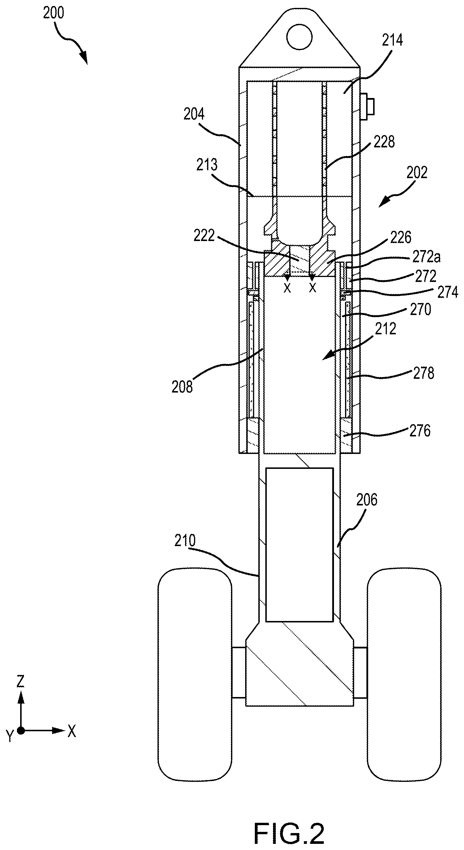 Patent US12552522 Figure 2 – Shock strut variable-area metering unit