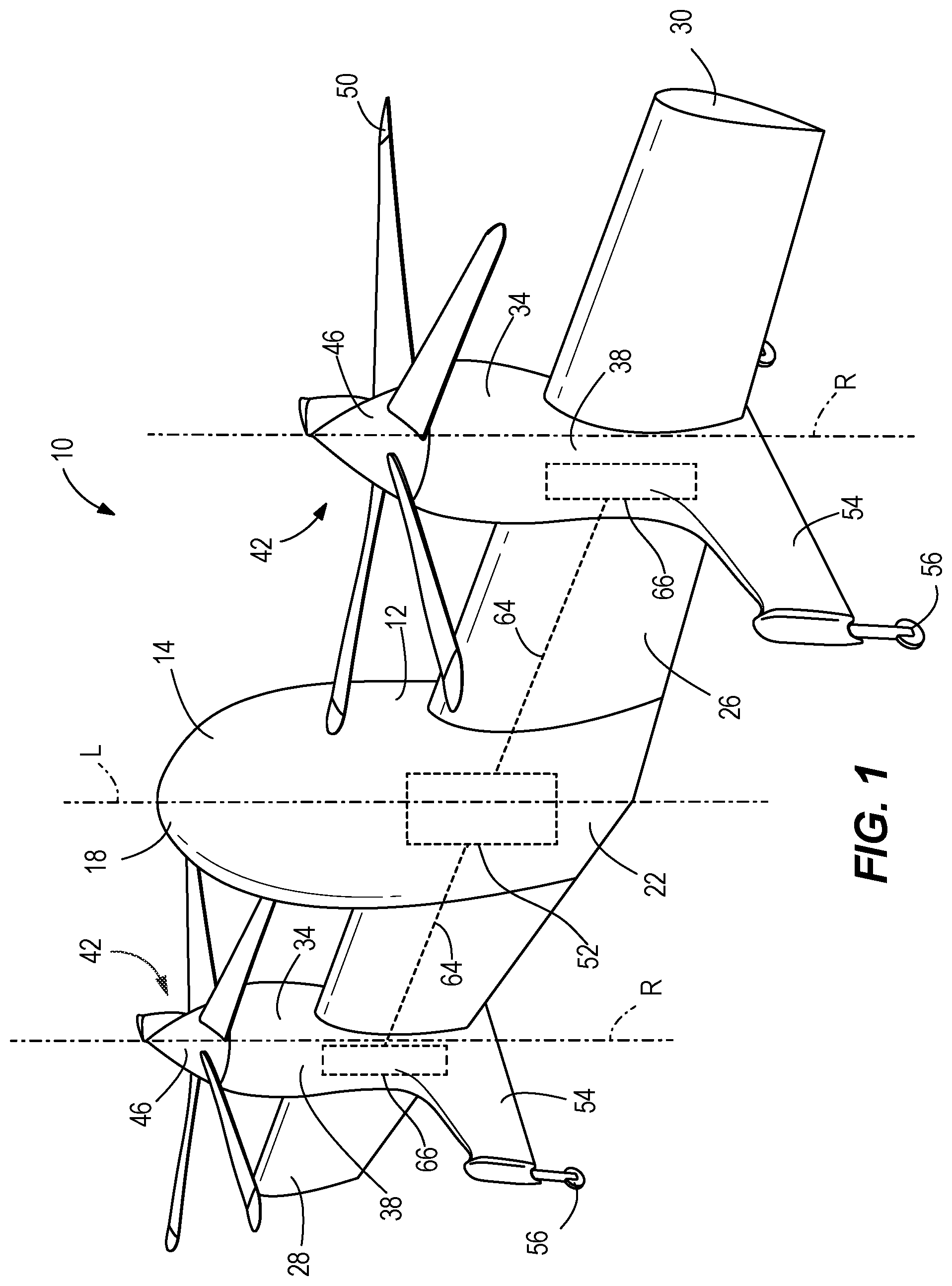 Patent US12552526 Figure 1 – Rotor control for a convertible aircraft