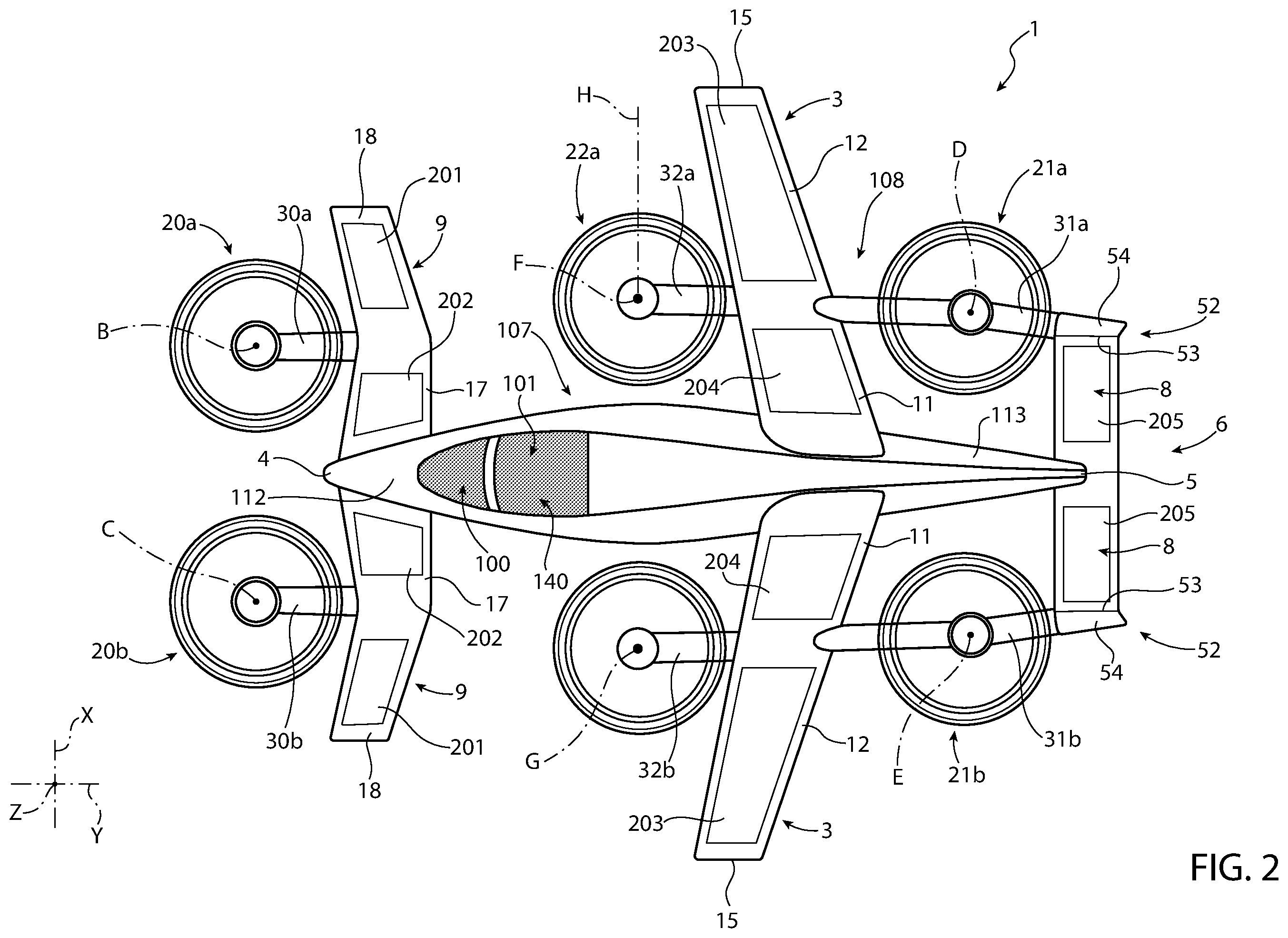 Patent US12552529 Figure 2 – Convertible aircraft capable of hovering