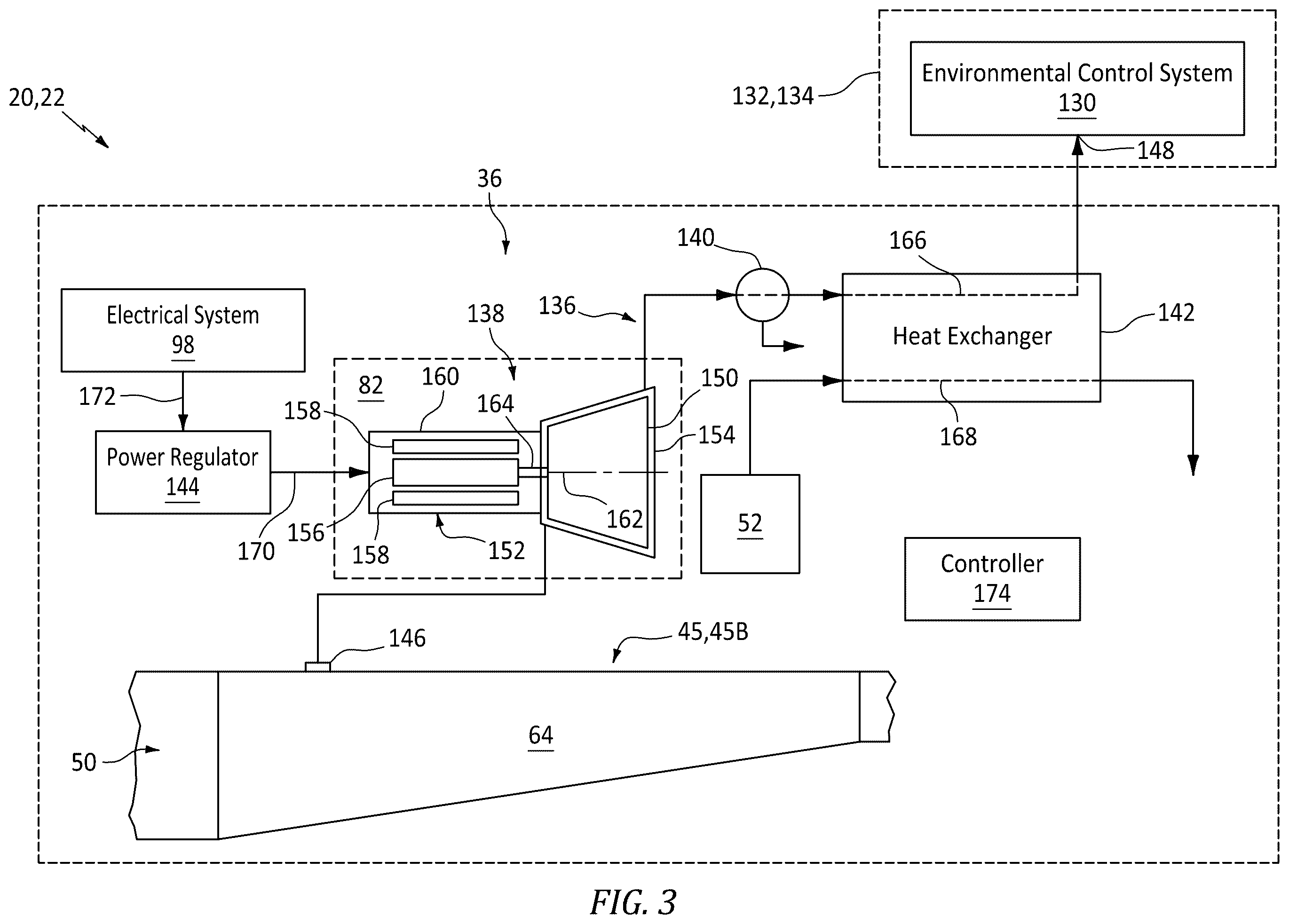 Patent US12552540 Figure 3 – Aircraft air system with electric boost compressor