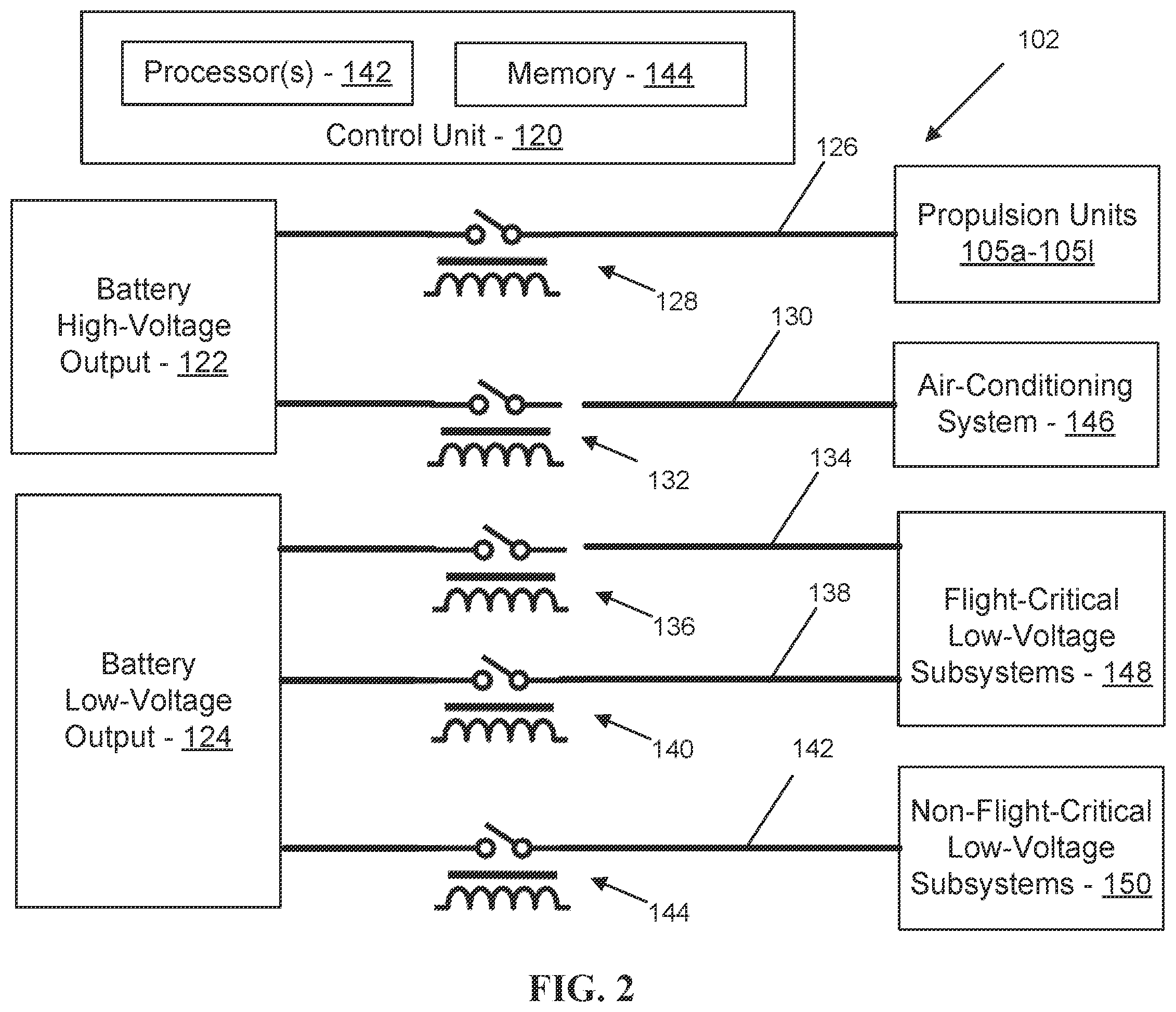 Patent US12552543 Figure 2 – Emergency energy reserve solution for battery electrified aircraft