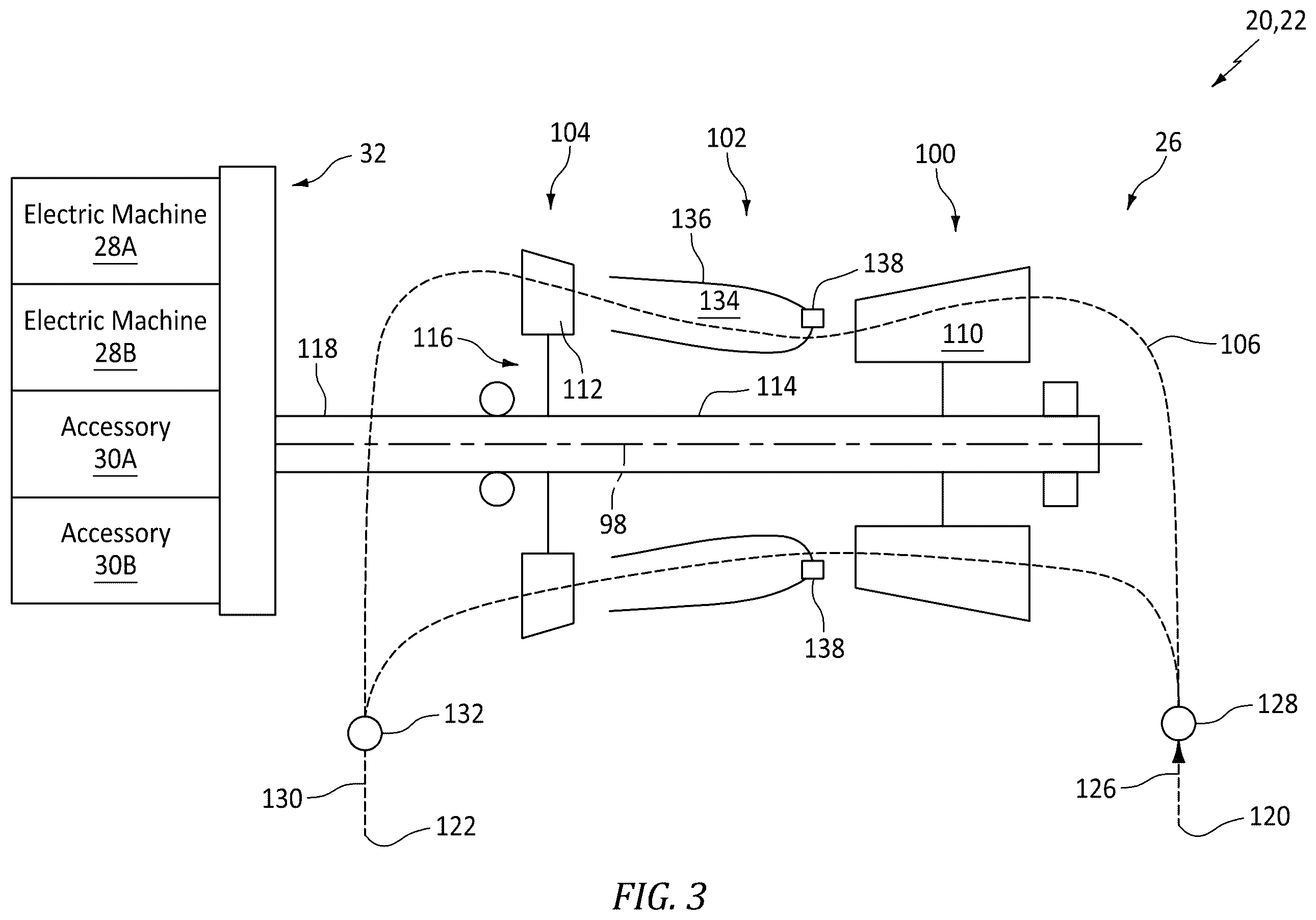 Patent US12552545 Figure 3 – Drivetrain for aircraft powerplant with boosted turbine engine