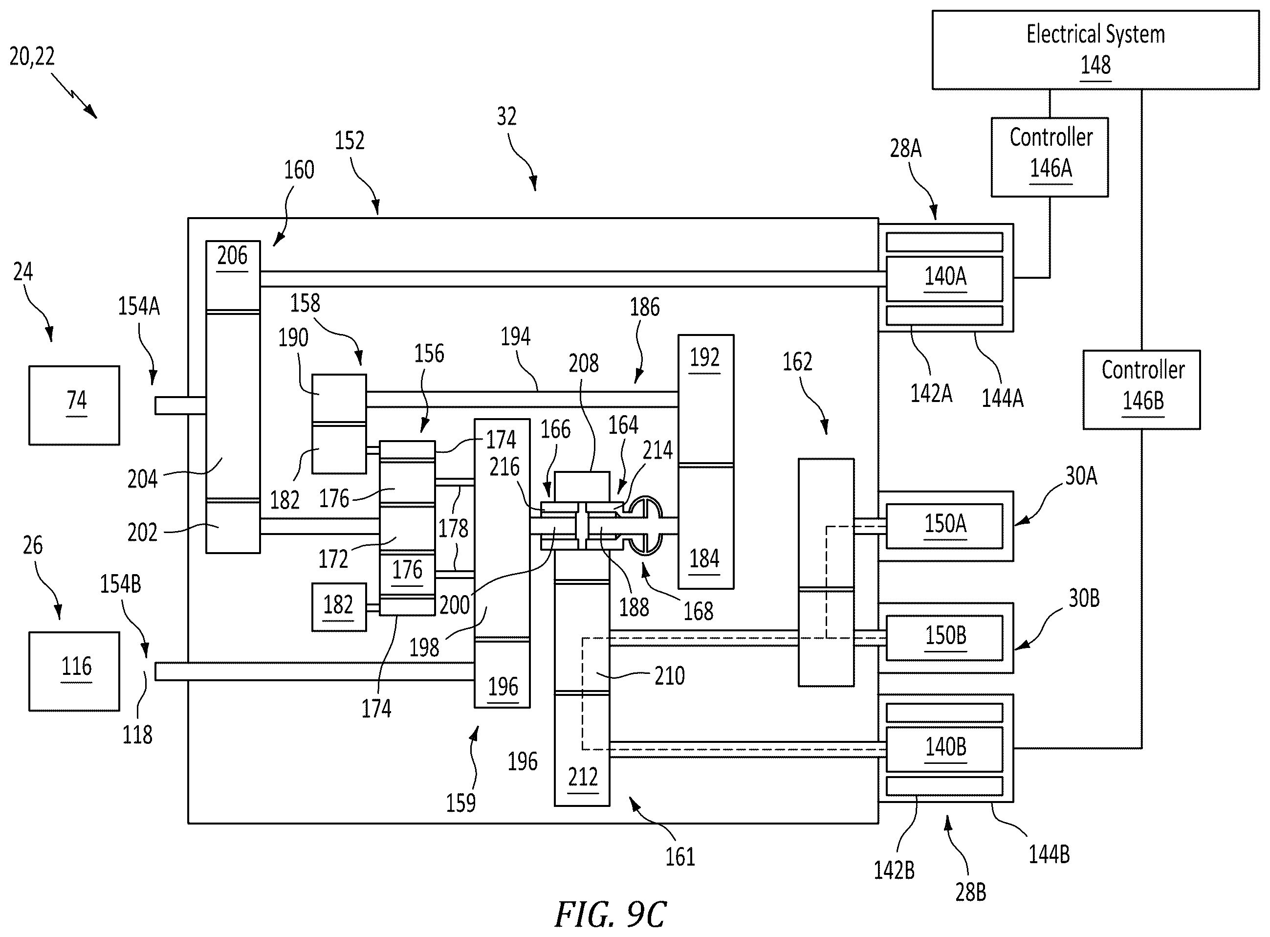 Patent US12552545 Figure 12 – Drivetrain for aircraft powerplant with boosted turbine engine
