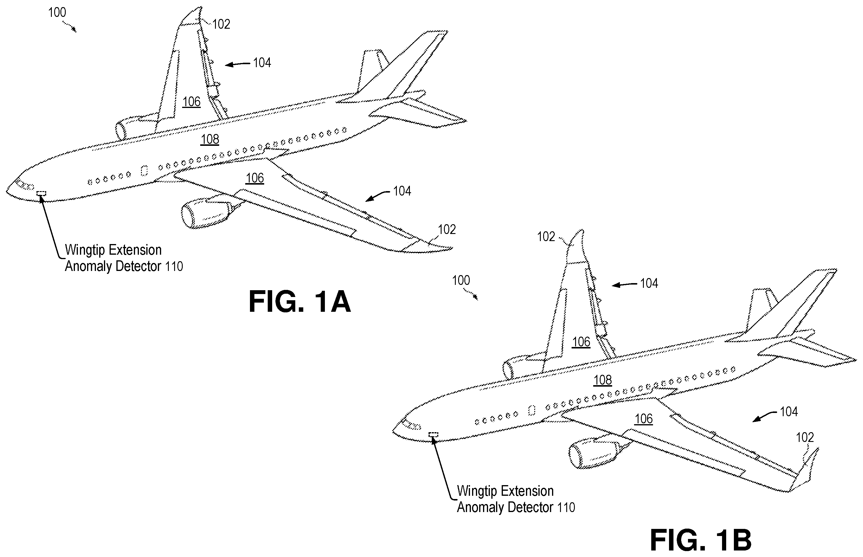 Patent US12552550 Figure 1 – System and method to detect anomalous wingtip extension for a folding wing tip aircraft