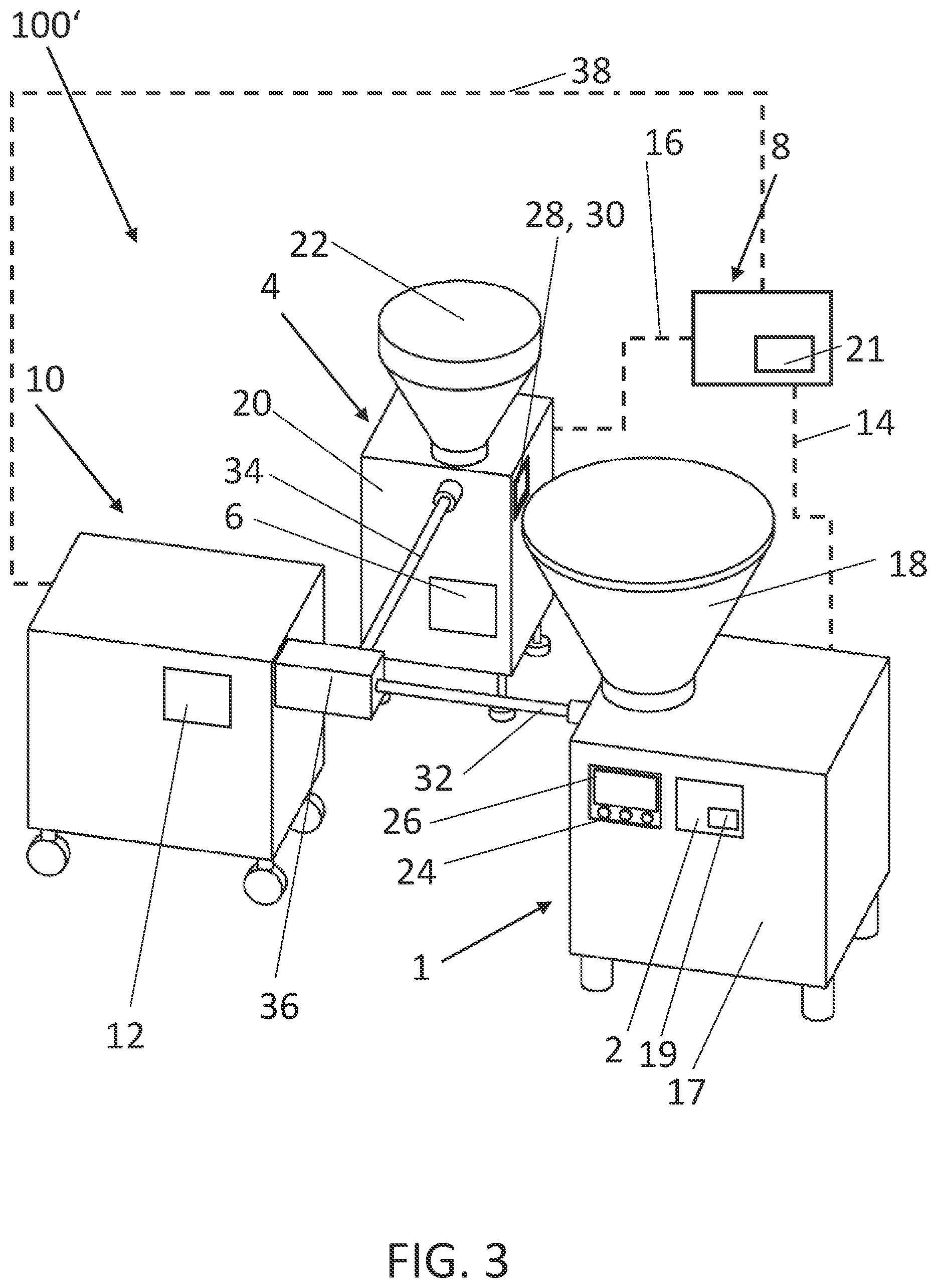 Patent US12552570 Figure 4 – Filling line for producing foods made of a pasty mass and associated methods