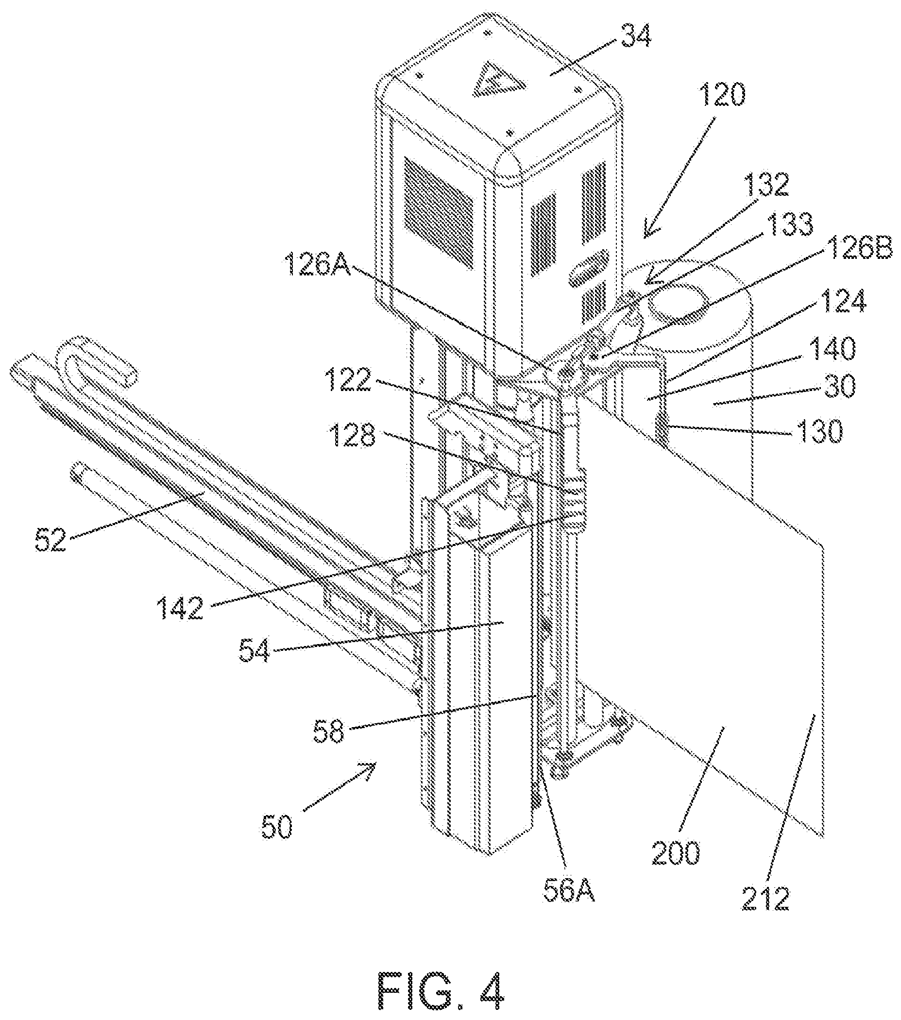 Patent US12552571 Figure 4 – Film free end control apparatus and method for a stretch wrapping machine