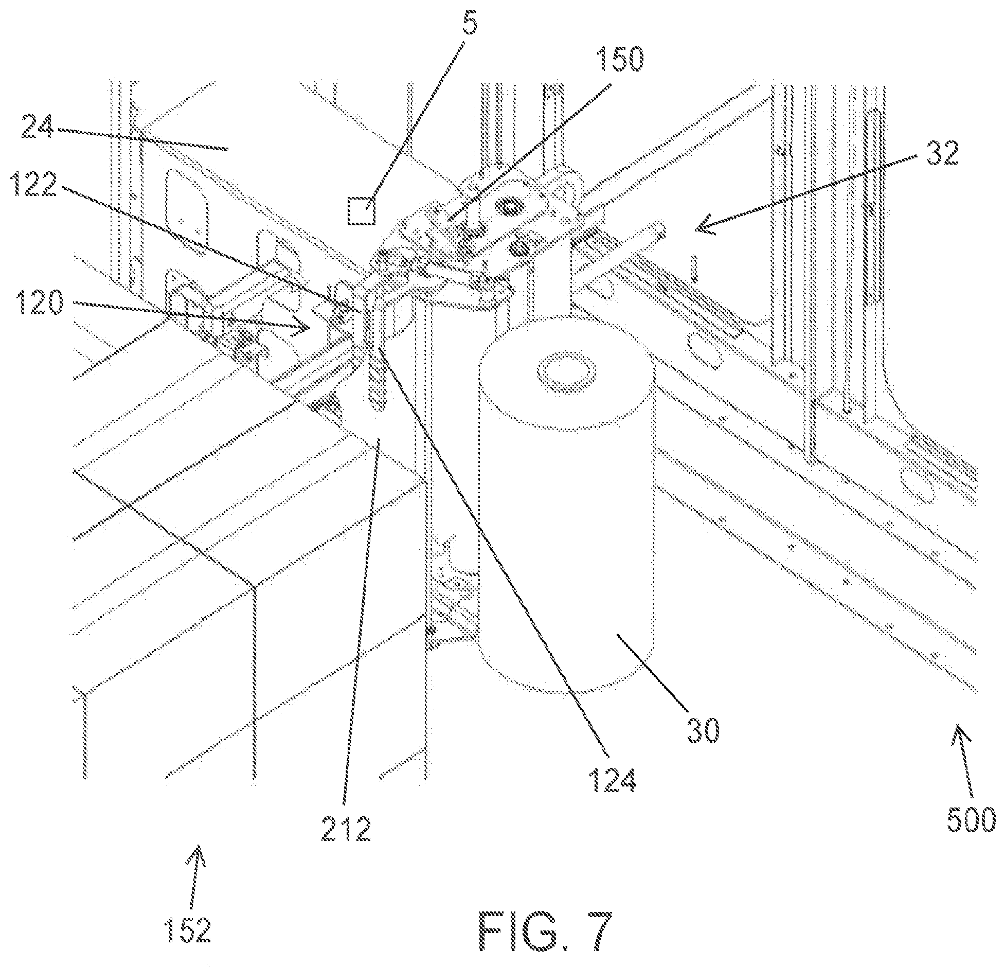 Patent US12552571 Figure 7 – Film free end control apparatus and method for a stretch wrapping machine