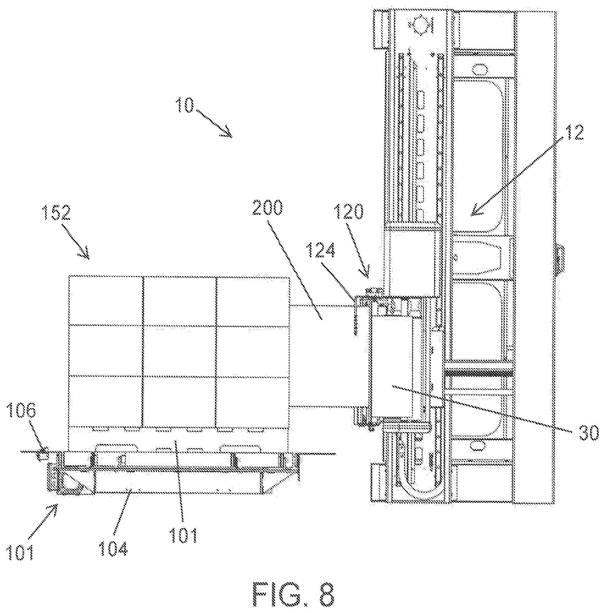 Patent US12552571 Figure 8 – Film free end control apparatus and method for a stretch wrapping machine