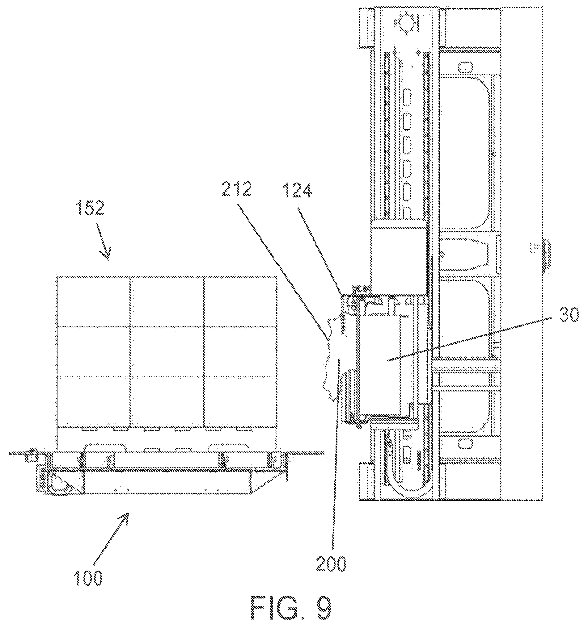 Patent US12552571 Figure 9 – Film free end control apparatus and method for a stretch wrapping machine