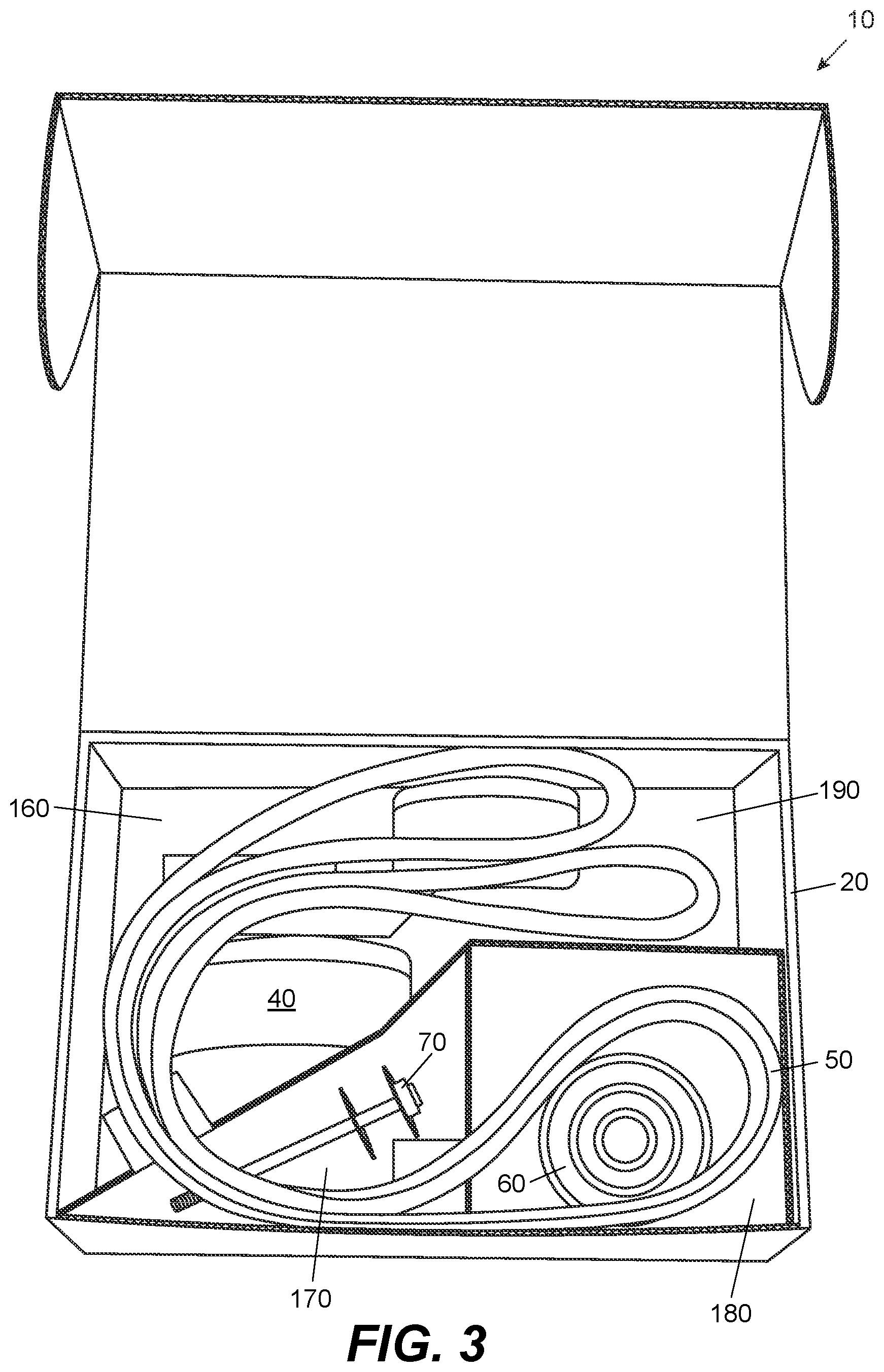Patent US12552578 Figure 3 – Packaging container for automotive tensioner kit