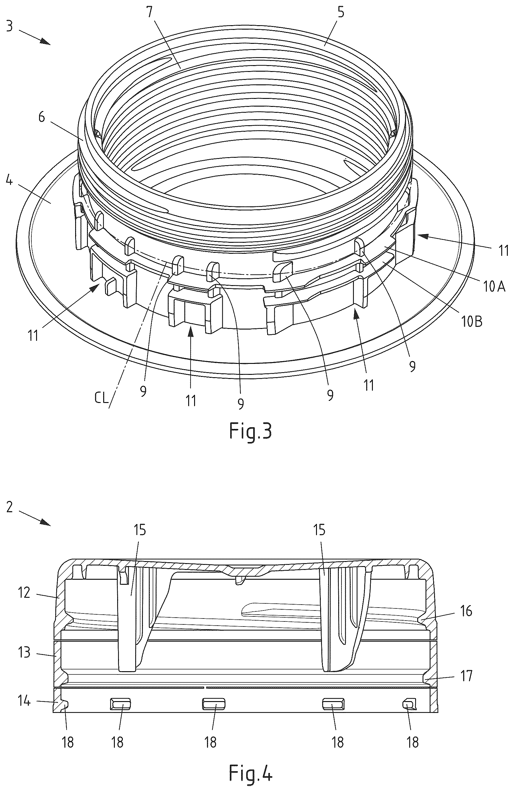 Patent US12552583 Figure 2 – Resealable dispensing element for a cardboard/plastic composite package with a screw cap attached to it and method for mounting a screw cap