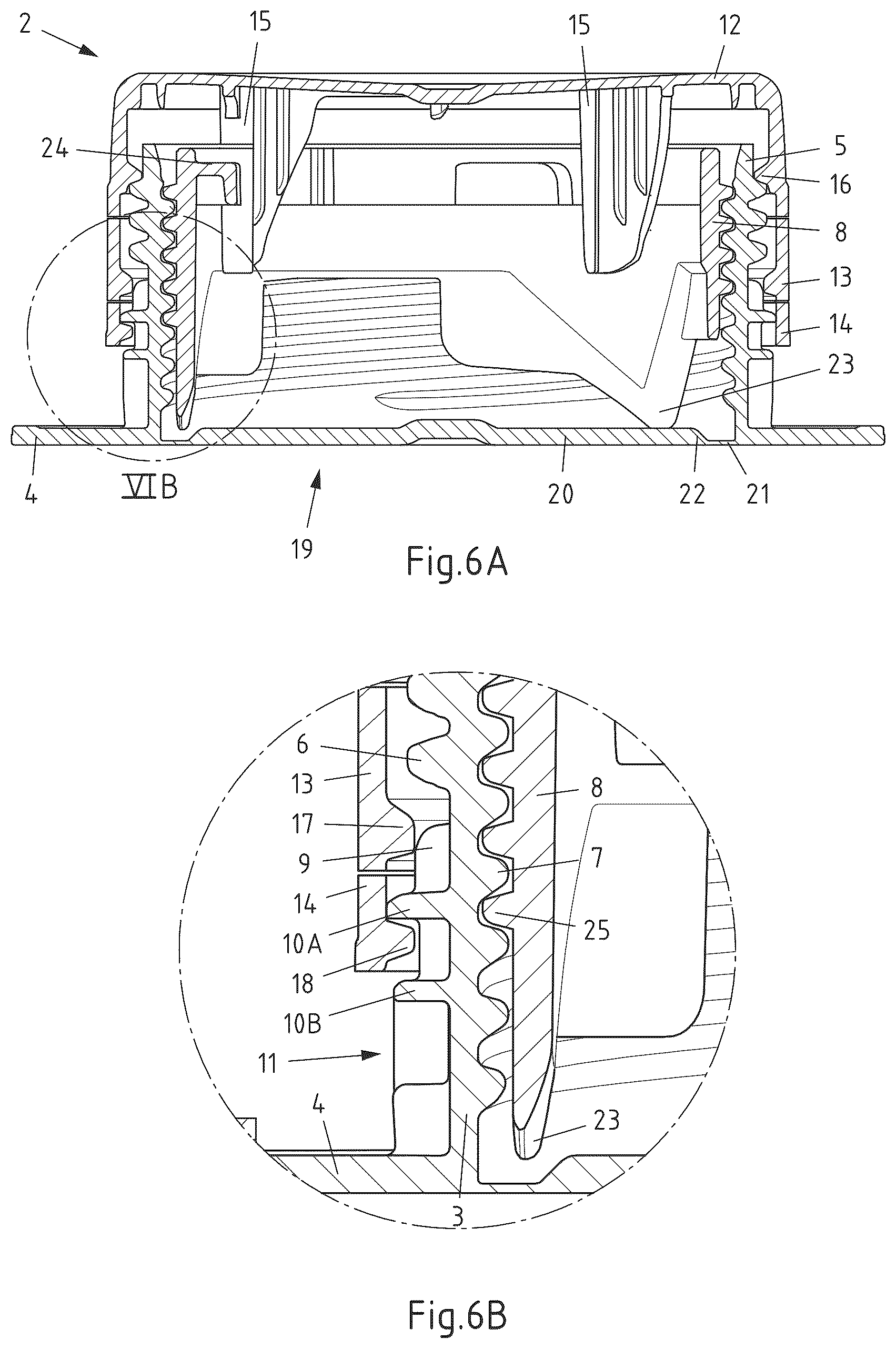Patent US12552583 Figure 4 – Resealable dispensing element for a cardboard/plastic composite package with a screw cap attached to it and method for mounting a screw cap