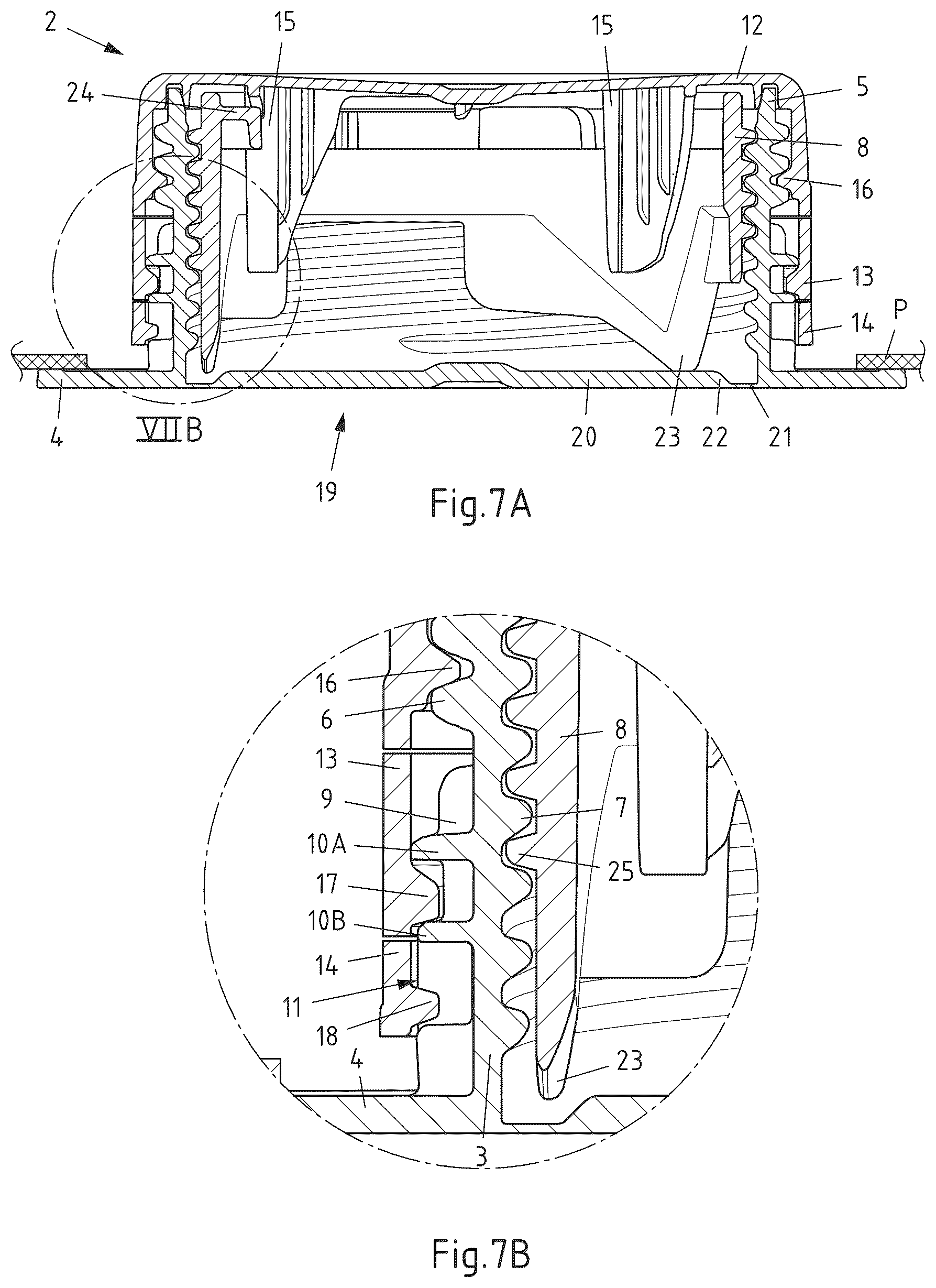 Patent US12552583 Figure 5 – Resealable dispensing element for a cardboard/plastic composite package with a screw cap attached to it and method for mounting a screw cap