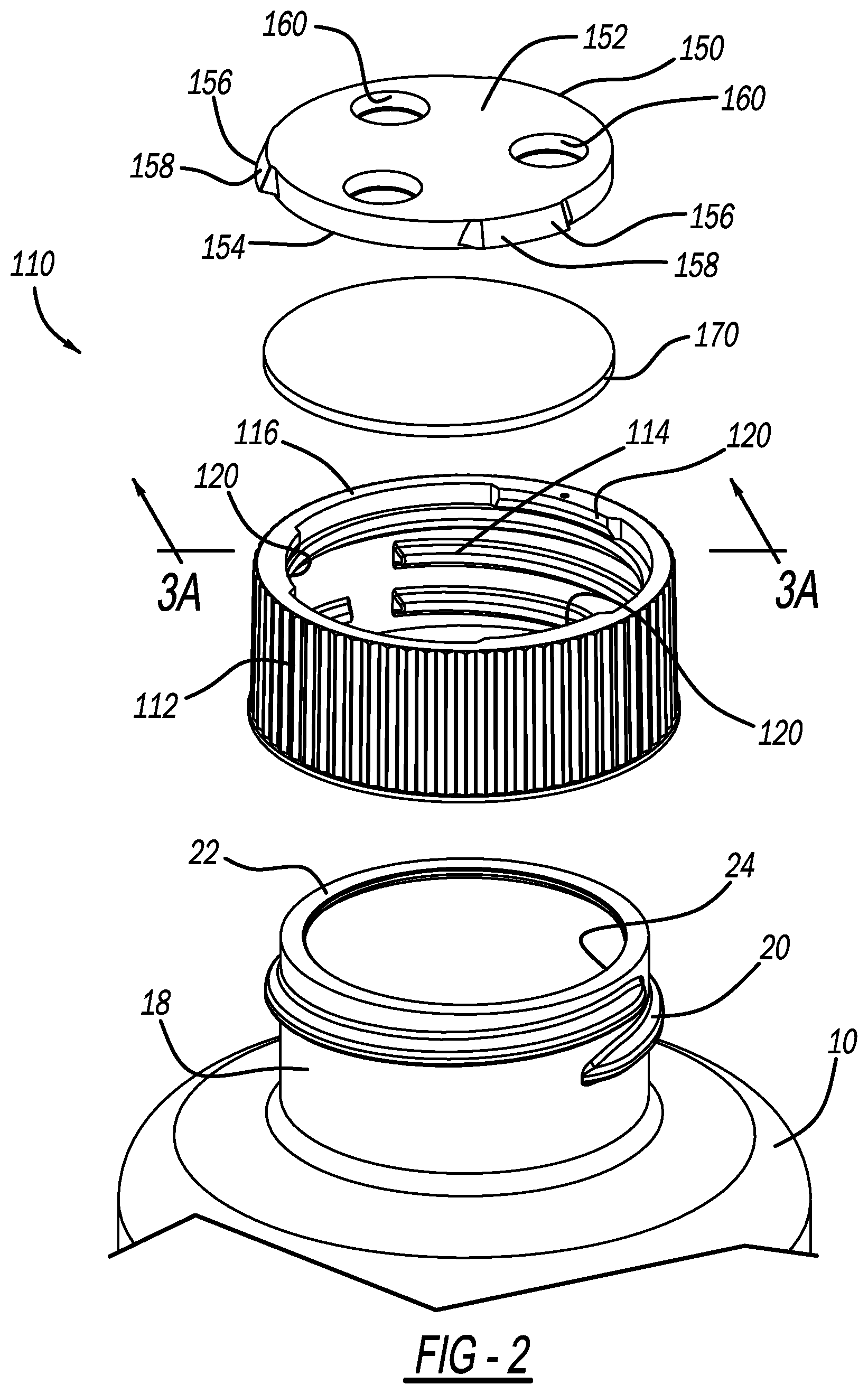 Patent US12552585 Figure 2 – Closure assembly for filling a container under isolated conditions