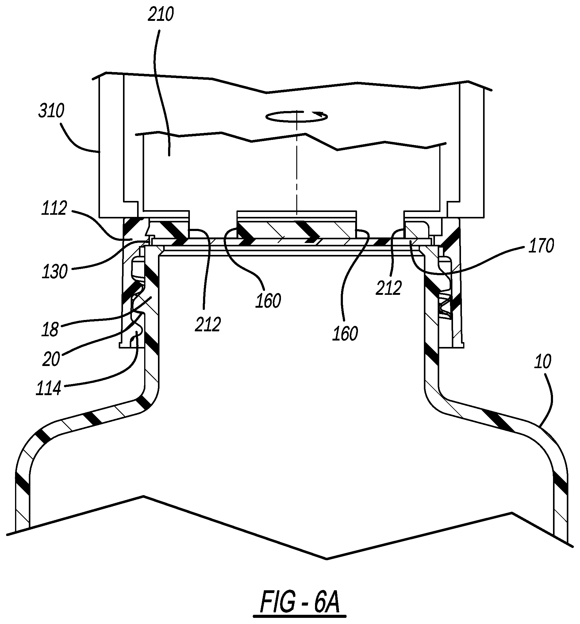 Patent US12552585 Figure 5 – Closure assembly for filling a container under isolated conditions