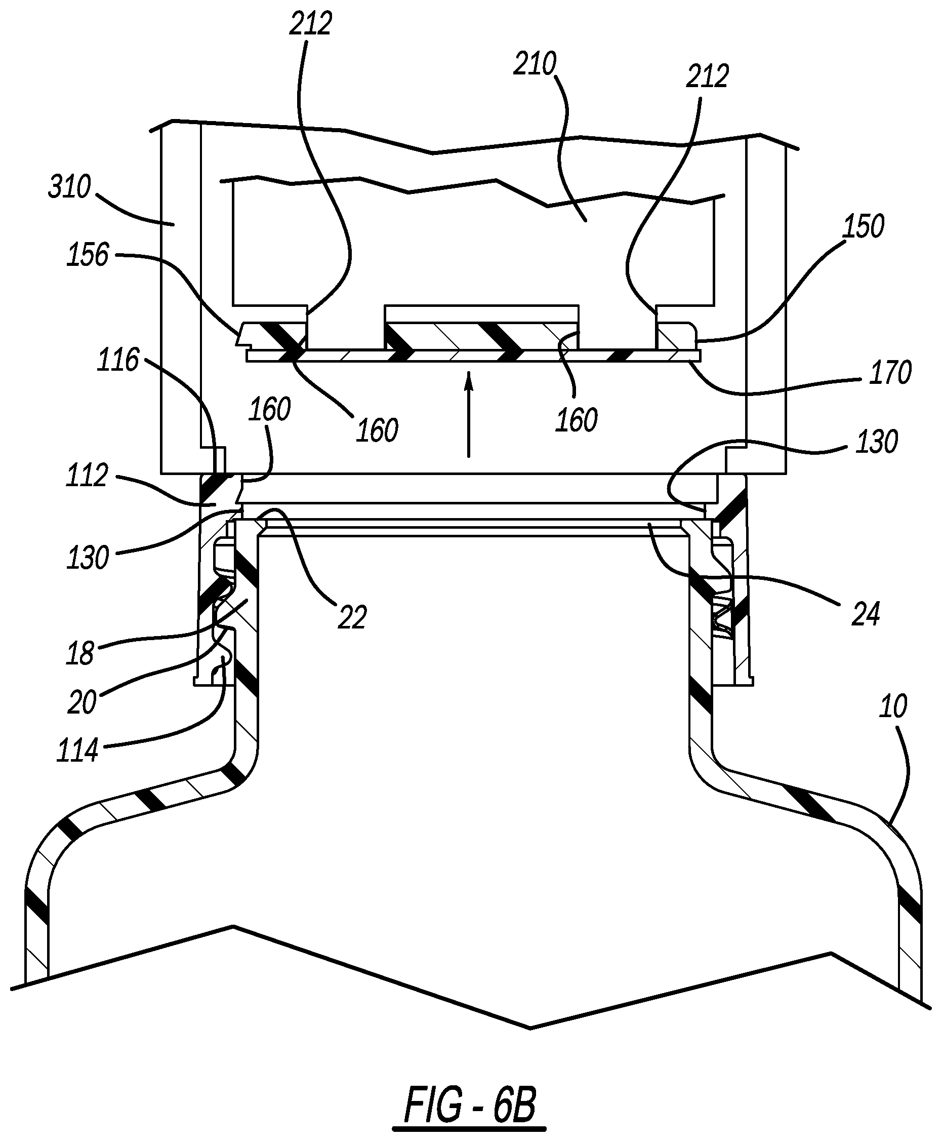 Patent US12552585 Figure 6 – Closure assembly for filling a container under isolated conditions