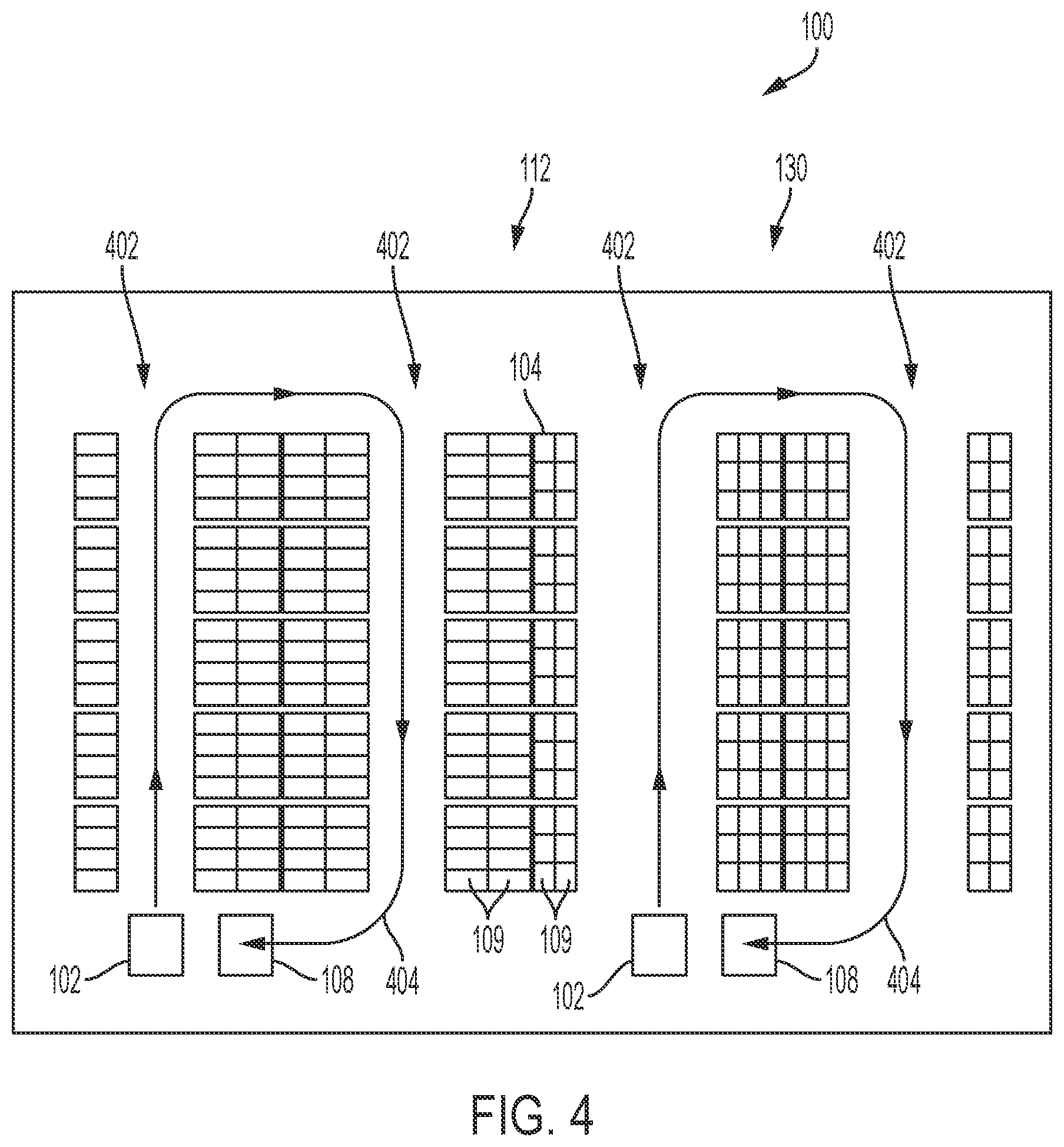 Patent US12552602 Figure 4 – Inventory system with item retrieval