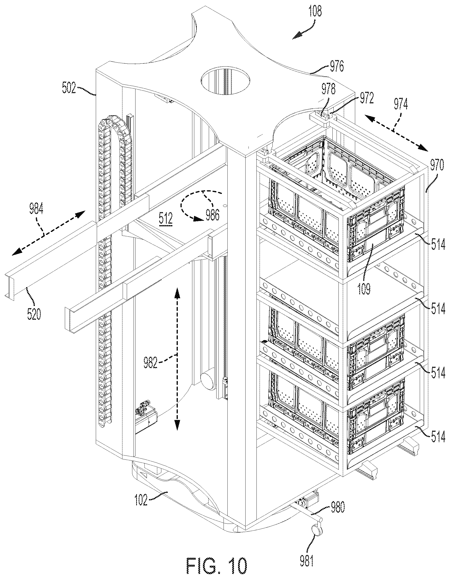 Patent US12552602 Figure 10 – Inventory system with item retrieval