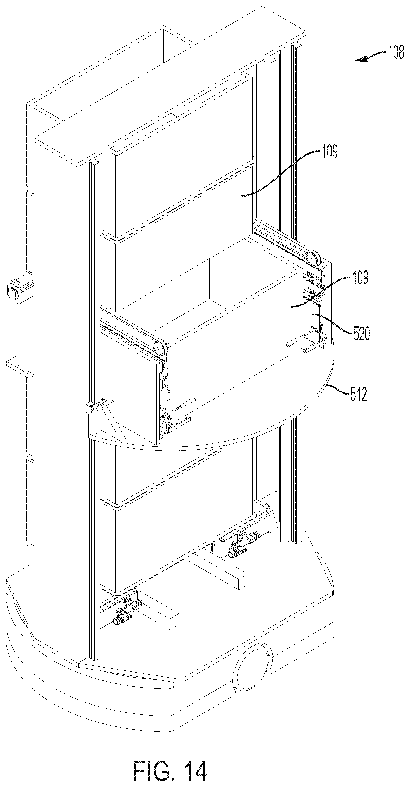 Patent US12552602 Figure 14 – Inventory system with item retrieval