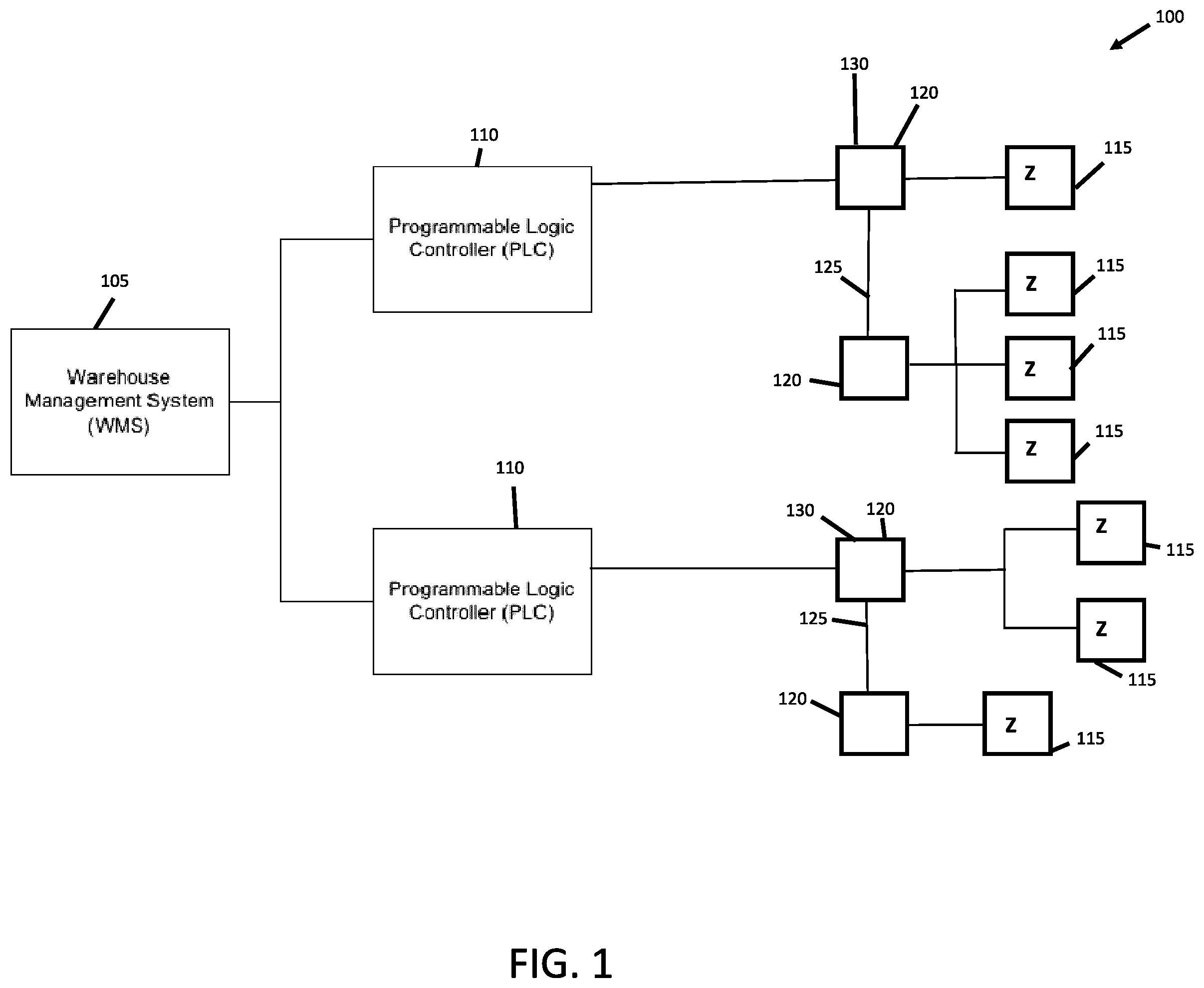 Patent US12552613 Figure 1 – Conveyor controller with roller detection system